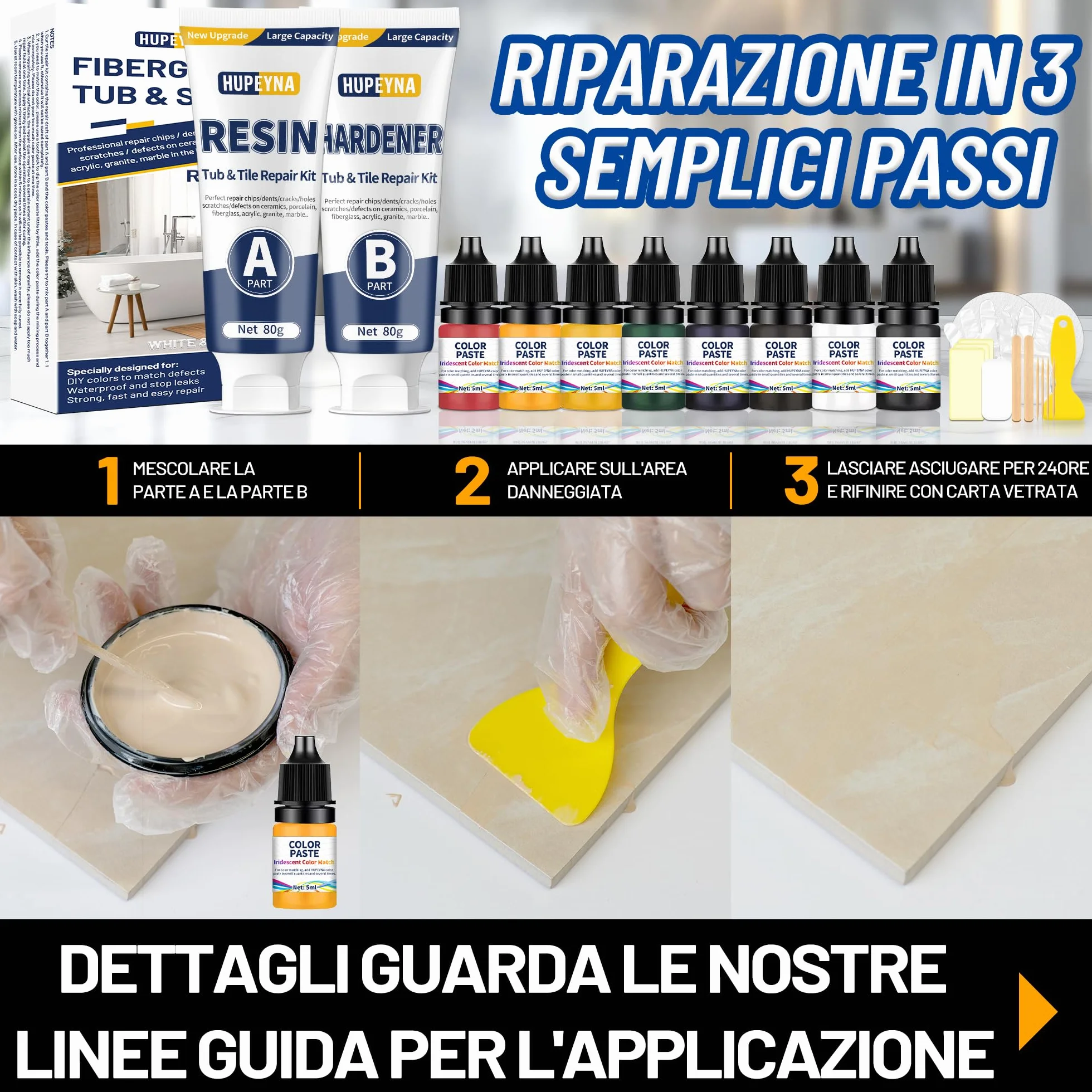 Kit Riparazione Vasca da Bagno Piastrelle Ceramica Acrilico - Multicolore