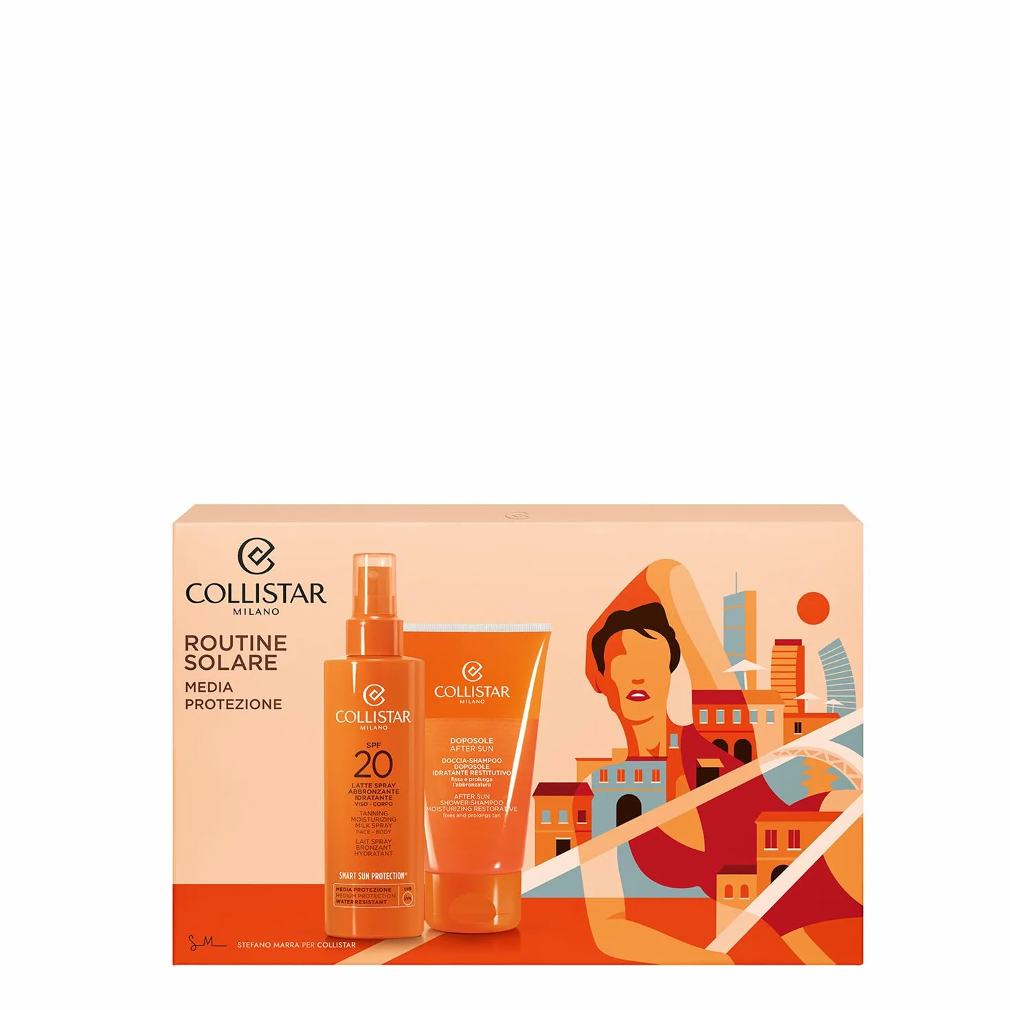 Collistar Cofanetto Regalo Solare Latte Solare Spray Abbronzante Idratante Viso-Corpo SPF 20 200 ml + in Regalo Doccia-Shampoo Doposole Idratante Restitutivo 150 ml