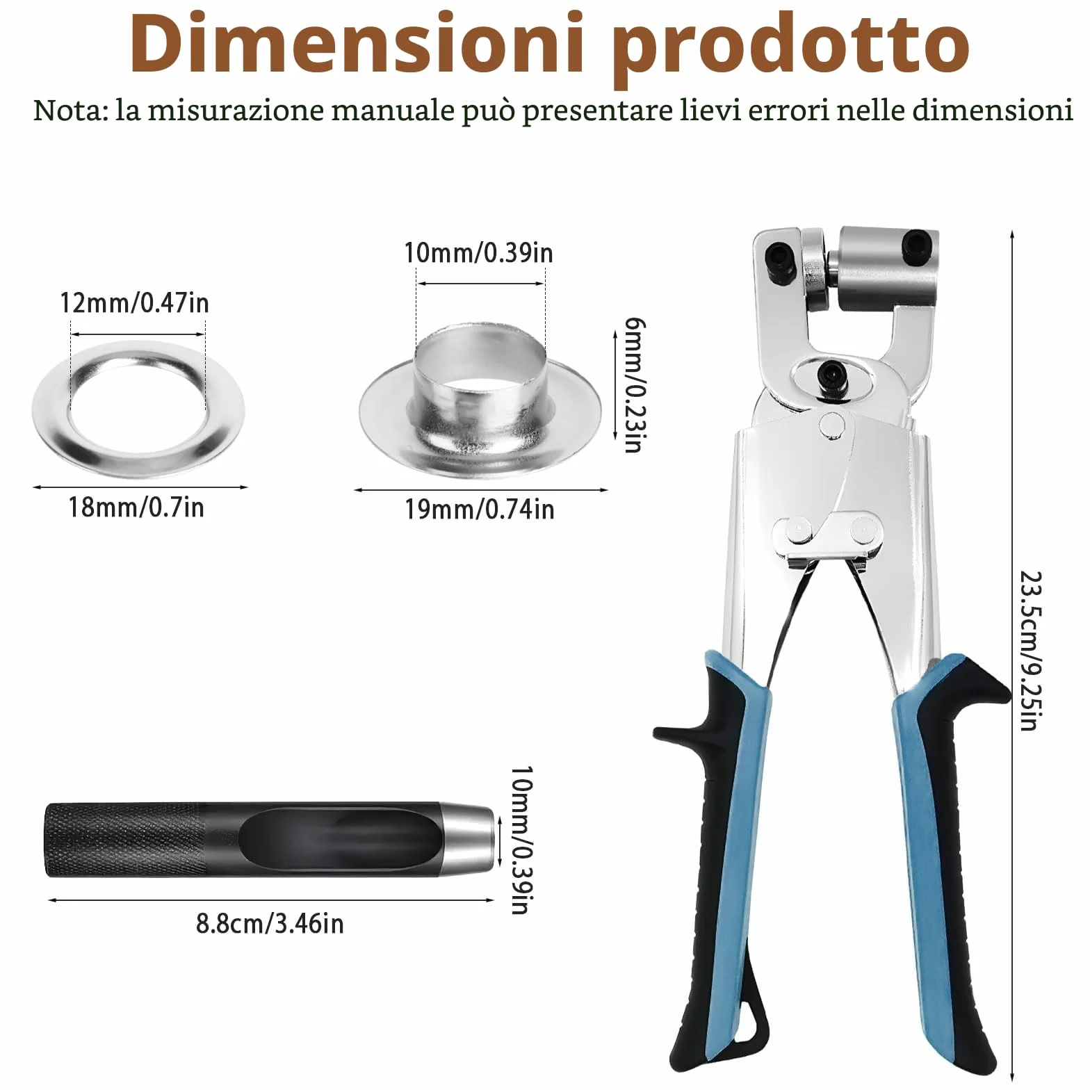 Pinze per Occhielli Professionali Set Occhiellatrice Teloni 400 Occhielli Ø 10mm Pvc Pelle Cartone Tessuto
