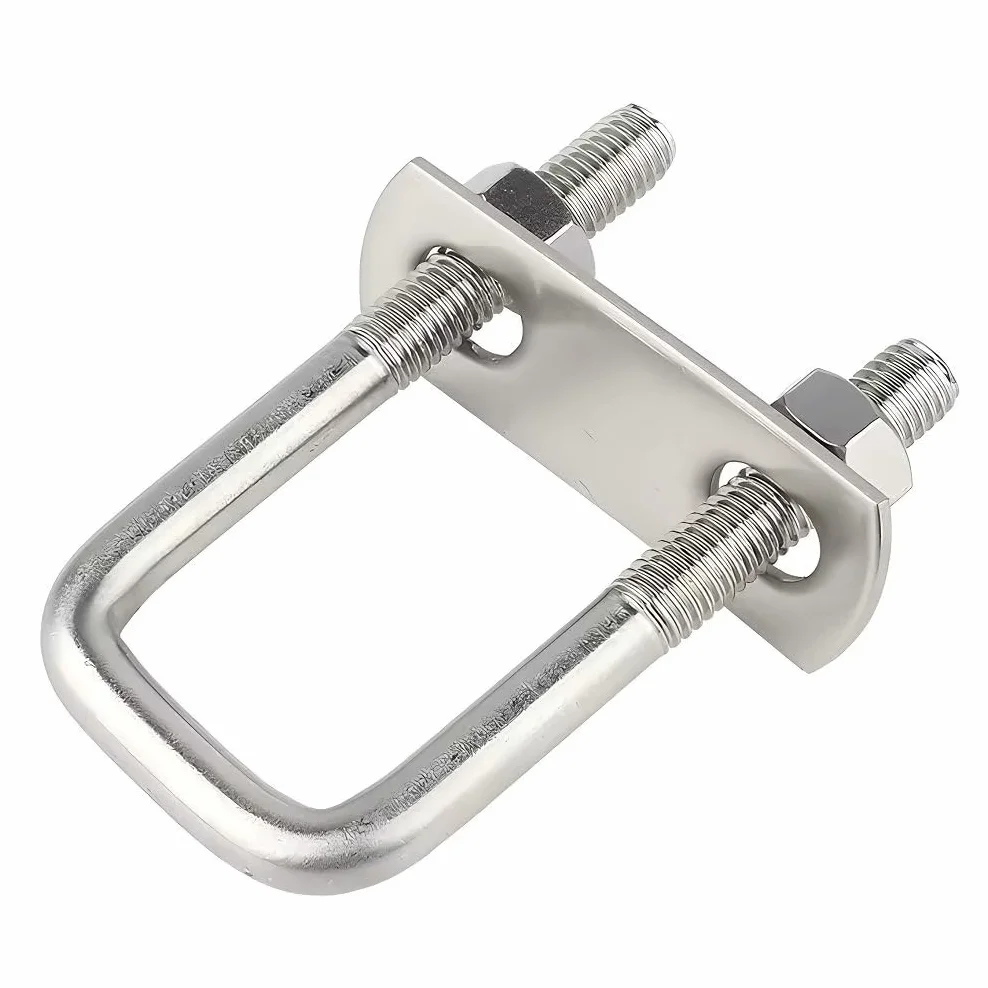 Bulloni a U Quadrato M10 Acciaio Inox 50mm Larghezza Interna 150mm Altezza con Dadi e Piastra