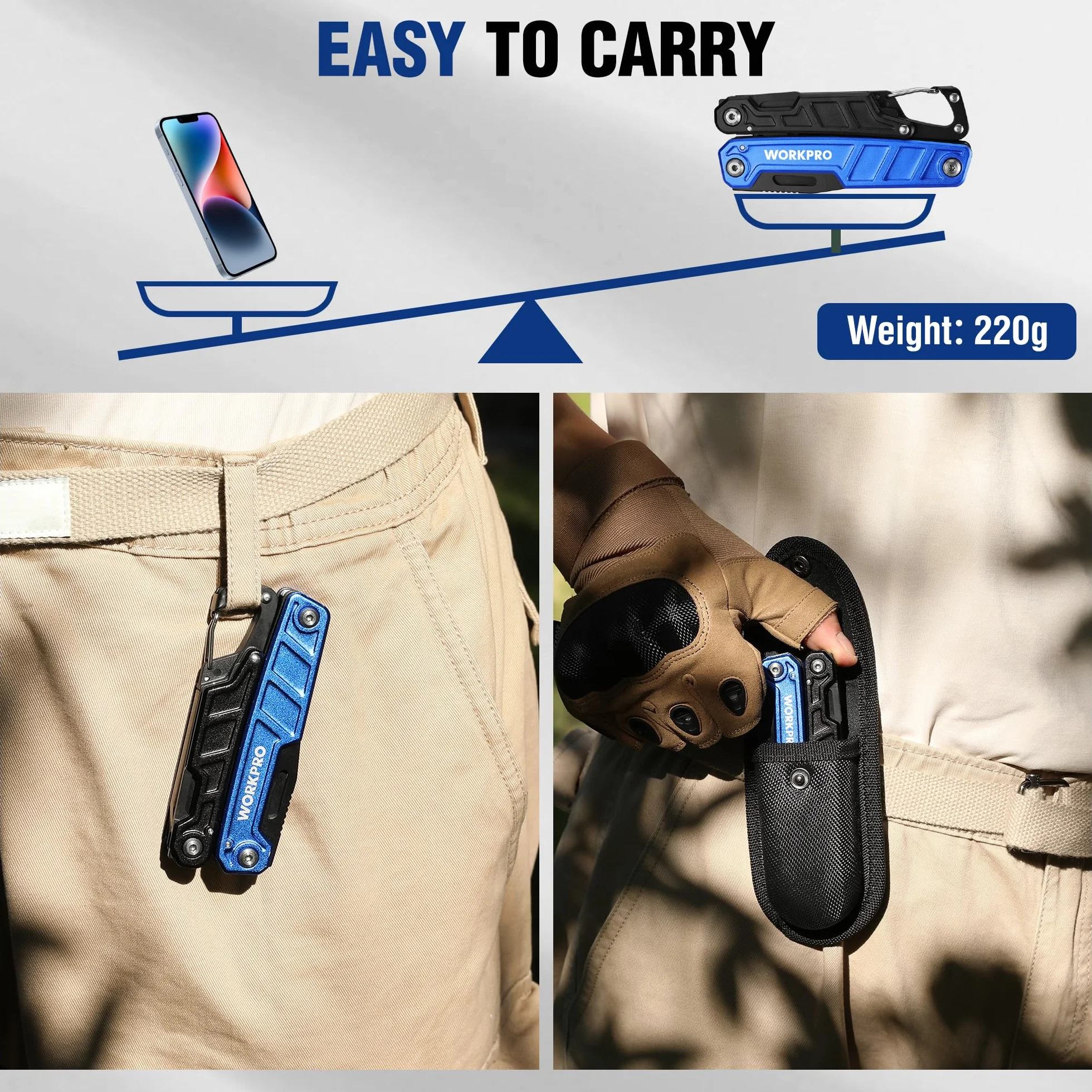 WORKPRO Pinza Multiuso 11 in 1 Acciaio Inossidabile Tascabile Multifunzione con Coltello e Cacciavite