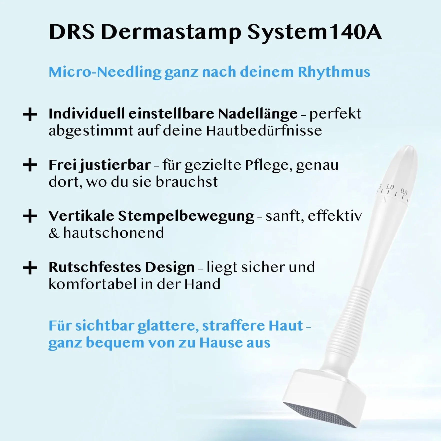 P-Beauty Derma Stamp 140A - Microneedling Pen con 140 aghi in acciaio inox di alta qualità, lunghezza regolabile 0-3 mm, per cicatrici da acne, rughe, cicatrici, pori, ringiovanimento della pelle e