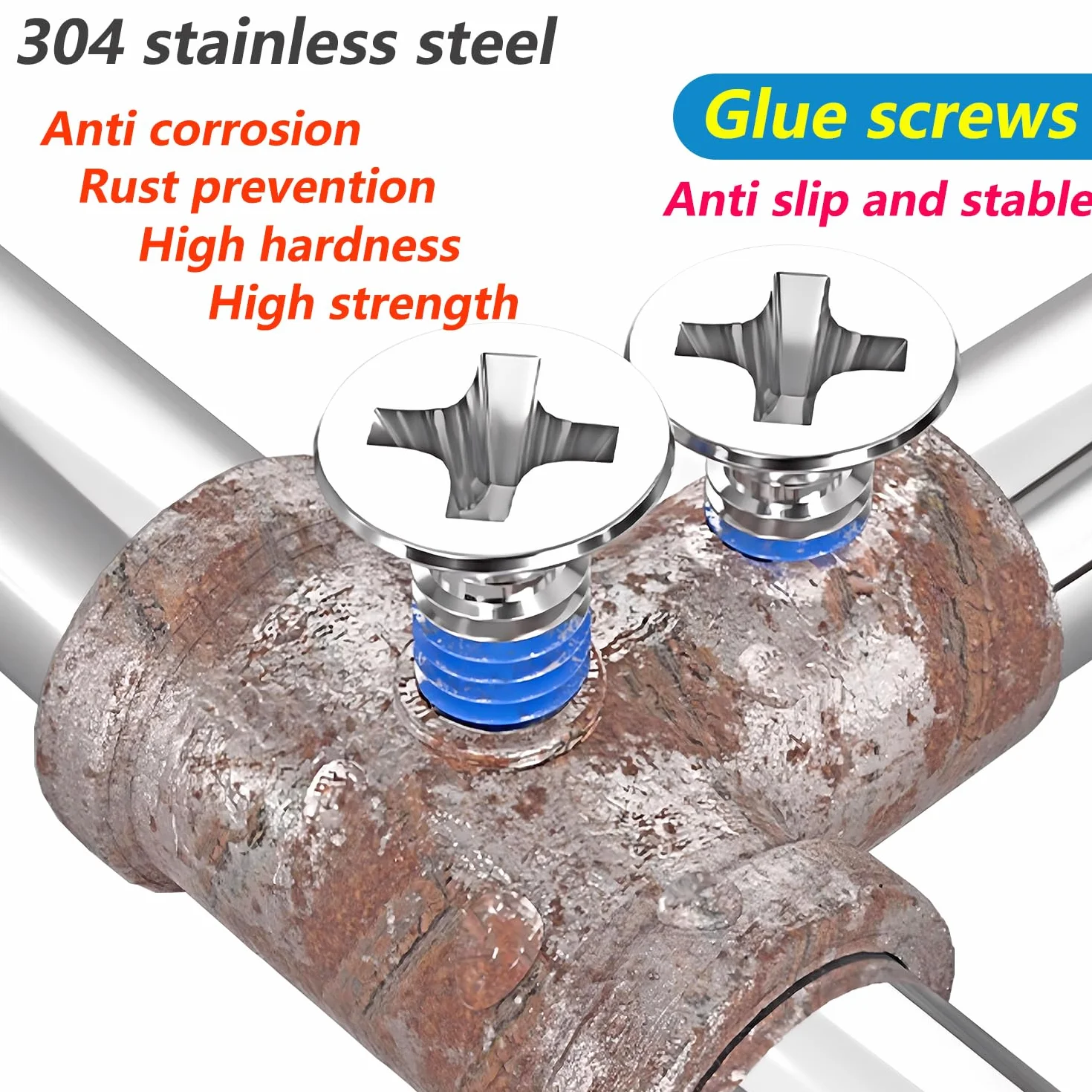 20 Viti a Testa Svasata Acciaio Inox M5x10mm Antiscivolo con Threadlocker per Fissaggio
