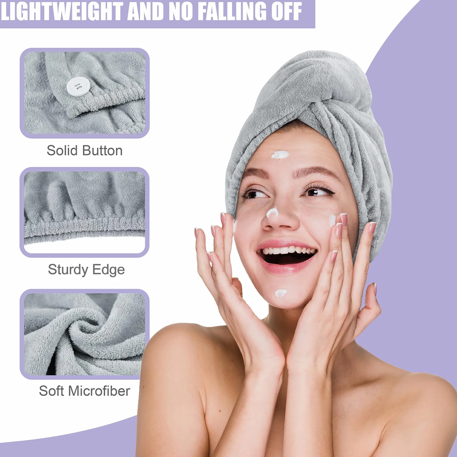 Asciugamani in microfibra per capelli in confezione da 2, turbante anti crespo, ad asciugatura rapida, ad assorbimento rapido, da donna, turbante per capelli ricci e bagnati, per ragazze e