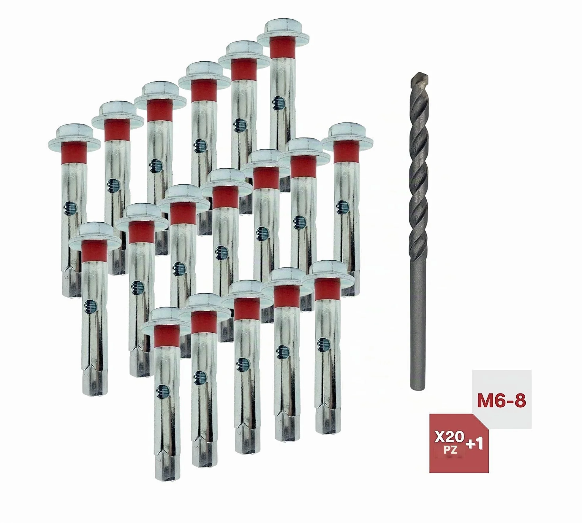Tasselli Espansione M6-8 Acciaio Galvanizzato 8 mm Confezione 20 Unità + Punta Trapano
