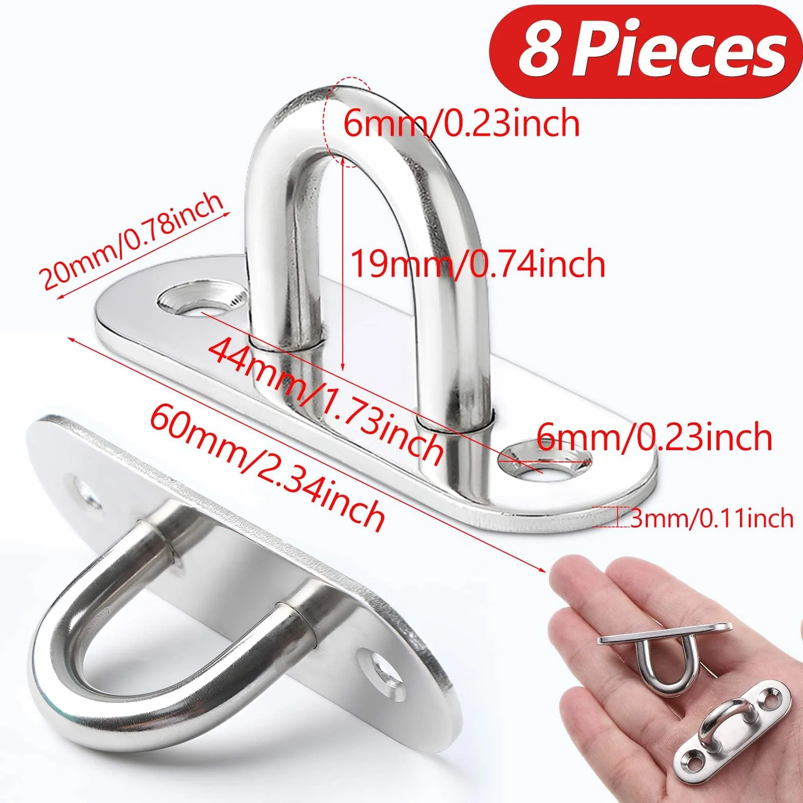 Gancio da soffitto M6 in acciaio inox per poltrona sospesa, 8 piastre oculari