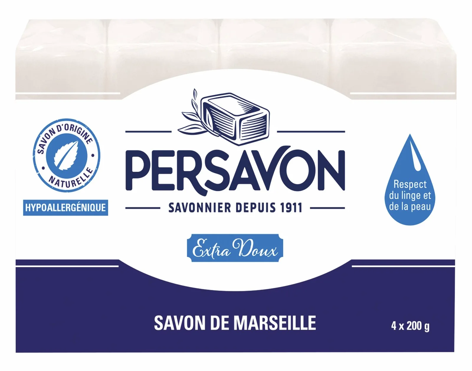 Persavon Sapone di Marsiglia Extra Morbido 200 g 4 pezzi – Set di 2