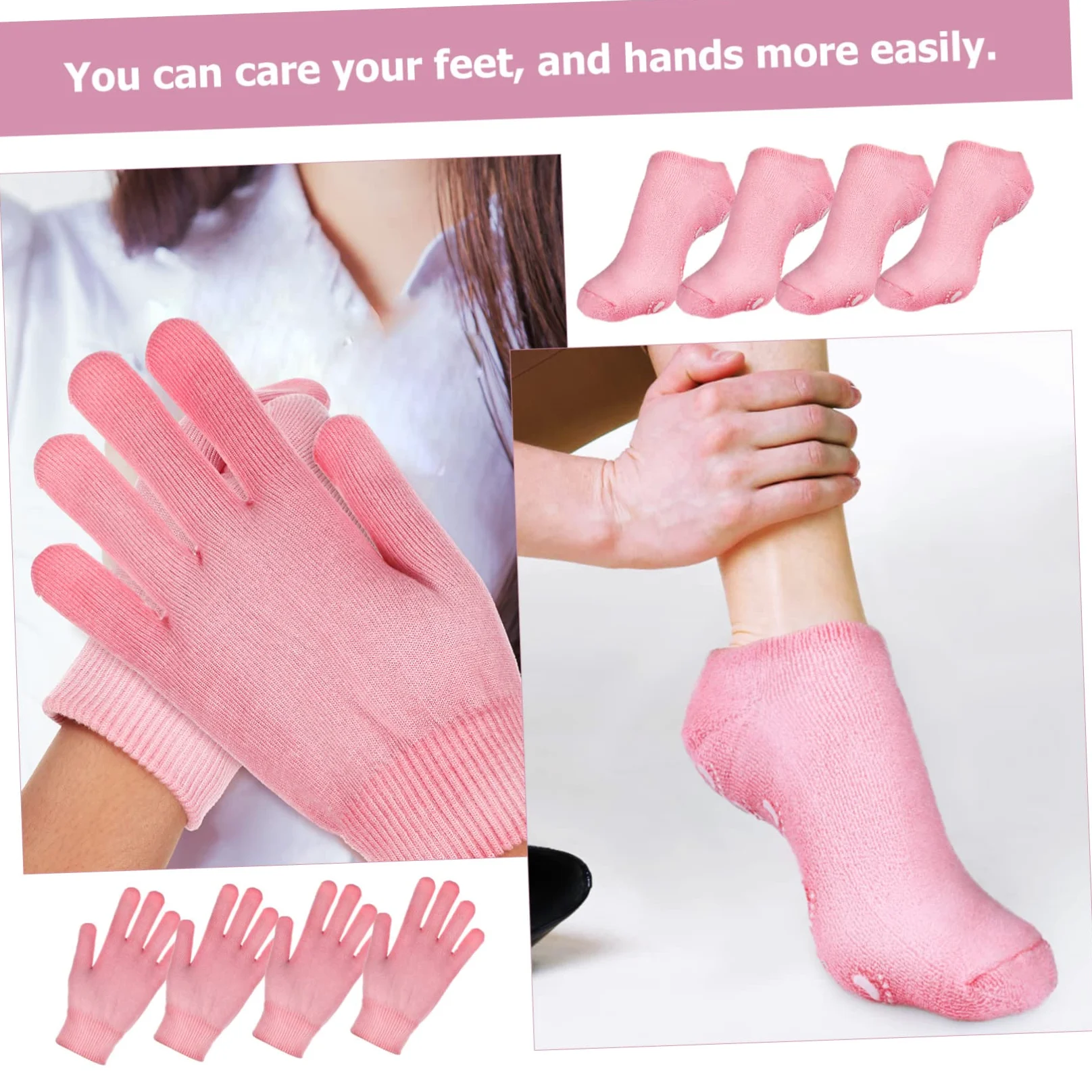 PLAFOPE Calzini Idratanti e Guanti Spa, 2 Set in Cotone Rosa, Traspiranti a Copertura Totale per Piedi e Mani Secche, Uso a Casa in Inverno