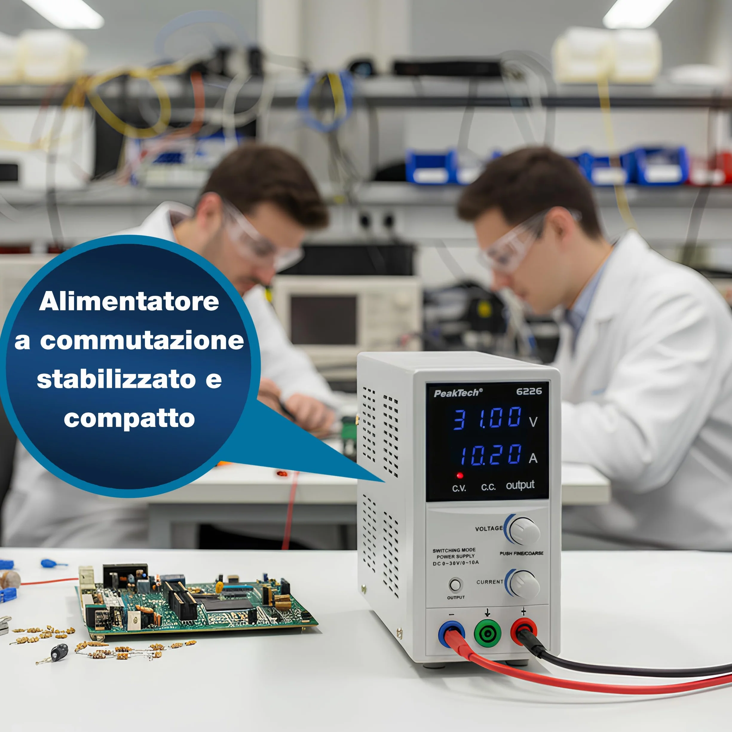 Peaktech P 6226 Alimentatore da Laboratorio DC 0-30V 0-10A Display LED Blu Regolabile