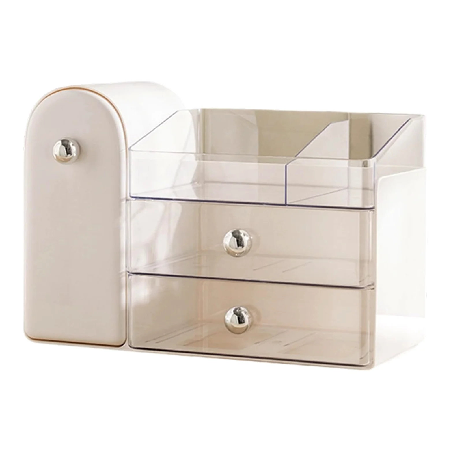 Organizzatori di trucco con vetrina per ombretto, porta pennelli da banco per la cura della pelle per il piano di lavoro del bagno con portaspazzole