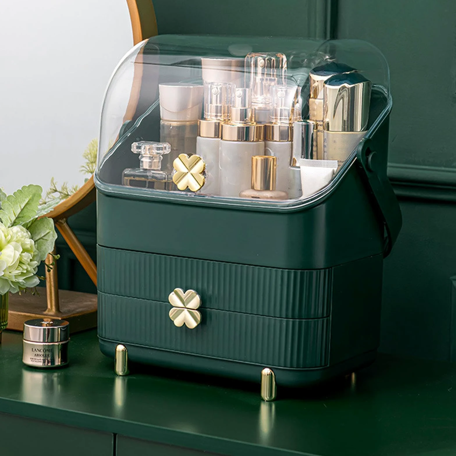Organizer Trucco da Banco Ripiano Scrivania Per Pennelli Gioielli Profumi | Organizer Cosmetici Da Appoggio Con Coperchio Trasparente Impermeabile E Antipolvere per bagno cucina angolo cassettiera