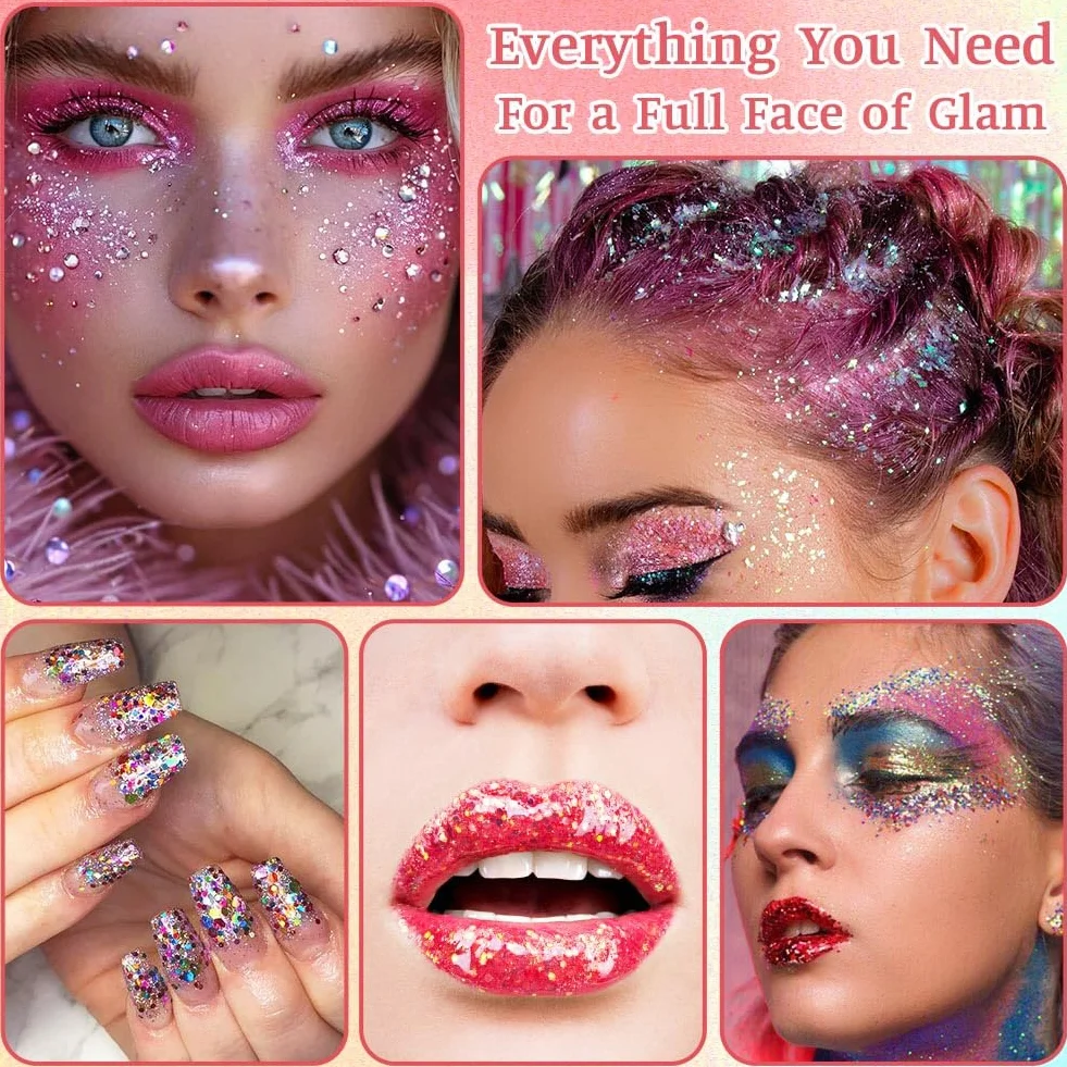Glitter Corpo Gel, 6 Pezzi Gel Sequins Shimmer, Chunky Glitter Gel Glitter per Corpo, Viso, Capelli, Unghie, Chunky Glitter Decorazione per Musica, Festival, in Maschera(B）