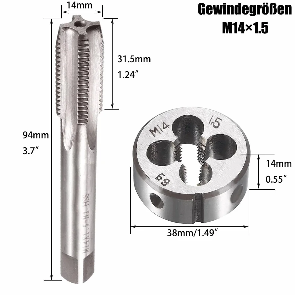 Maschio HSS M14 x 1,5 mm filettatura destra fine scanalata