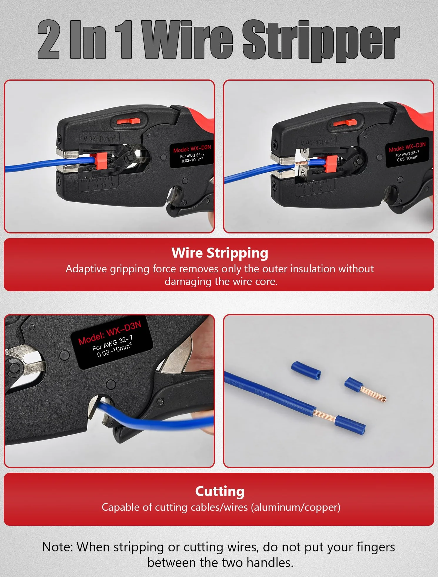 Pinza Spelafili Automatica 2 in 1 Spellacavi Elettrici con Ganasce Autoregolanti 0,03-10mm²