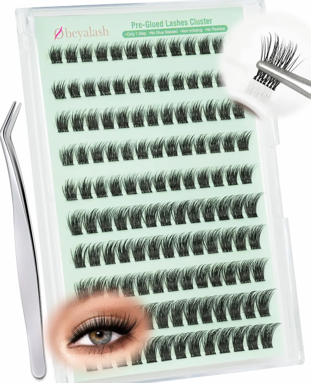 Obeyalash Ciglissime Press E Go Autoadesive 130pcs Cluster Lashes Ciglia Press and Go Ciglissima Wispy C Curl 8-14mix No Glue Eyelashes Self Adhesive Eyelash Natural Stick On Lash Resuable (YLB09)