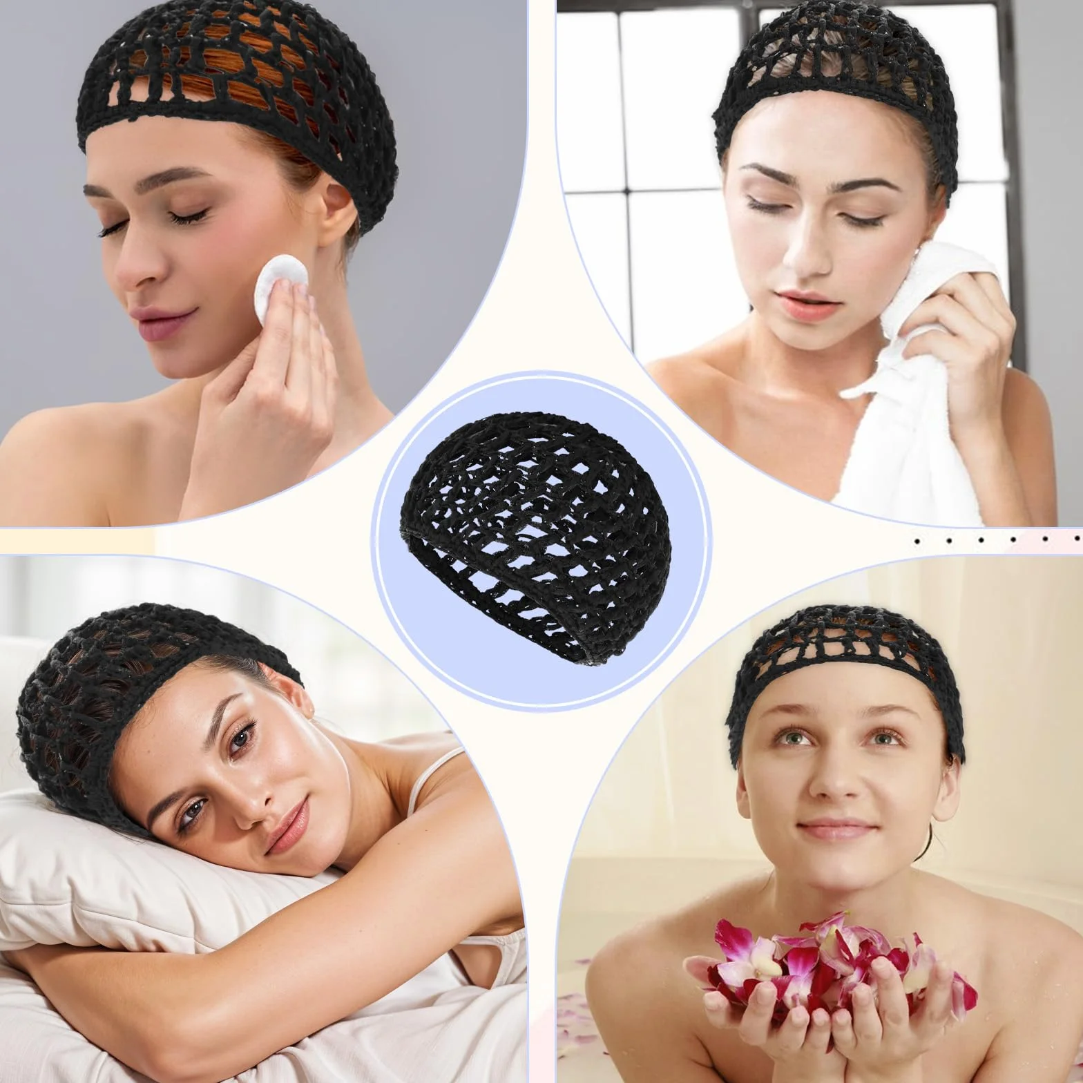 YUXIANLB Cuffia per capelli in maglia lavorata all'uncinetto, morbida rayon, traspirante, per dormire, doccia, trucco, copertura spessa, notte, casa, viaggi, accessori