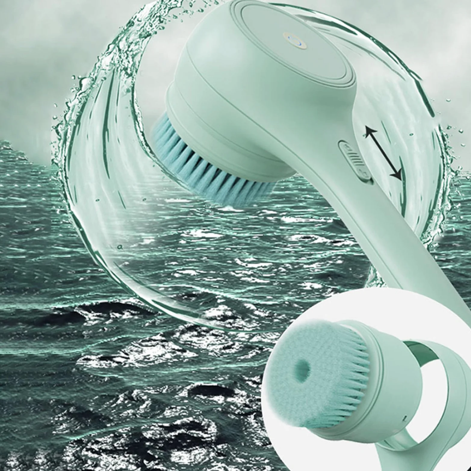 Scrubber per la schiena per doccia, spazzola da bagno con doppio manico | Spazzole per bagno e corpo con ricarica USB, Spazzola elettrica a batteria grande con 5 testine
