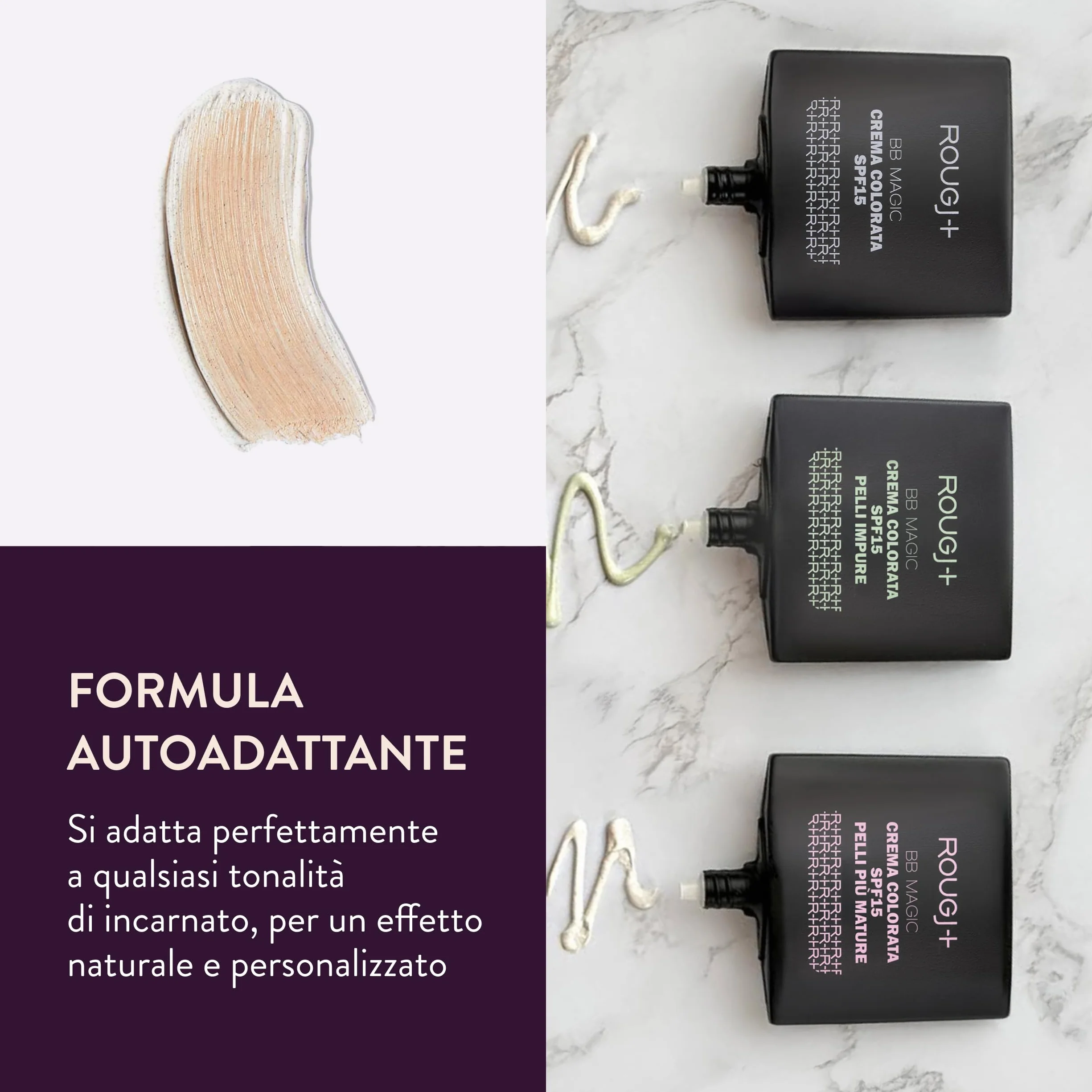Rougj BB Magic SPF 15 - Crema Colorata Con Acido Ialuronico E Diamond Powder Uniforma Il Tono Idrata Protegge Dai Raggi UV Texture Leggera Auto Adattiva 25 ml - Made In Italy