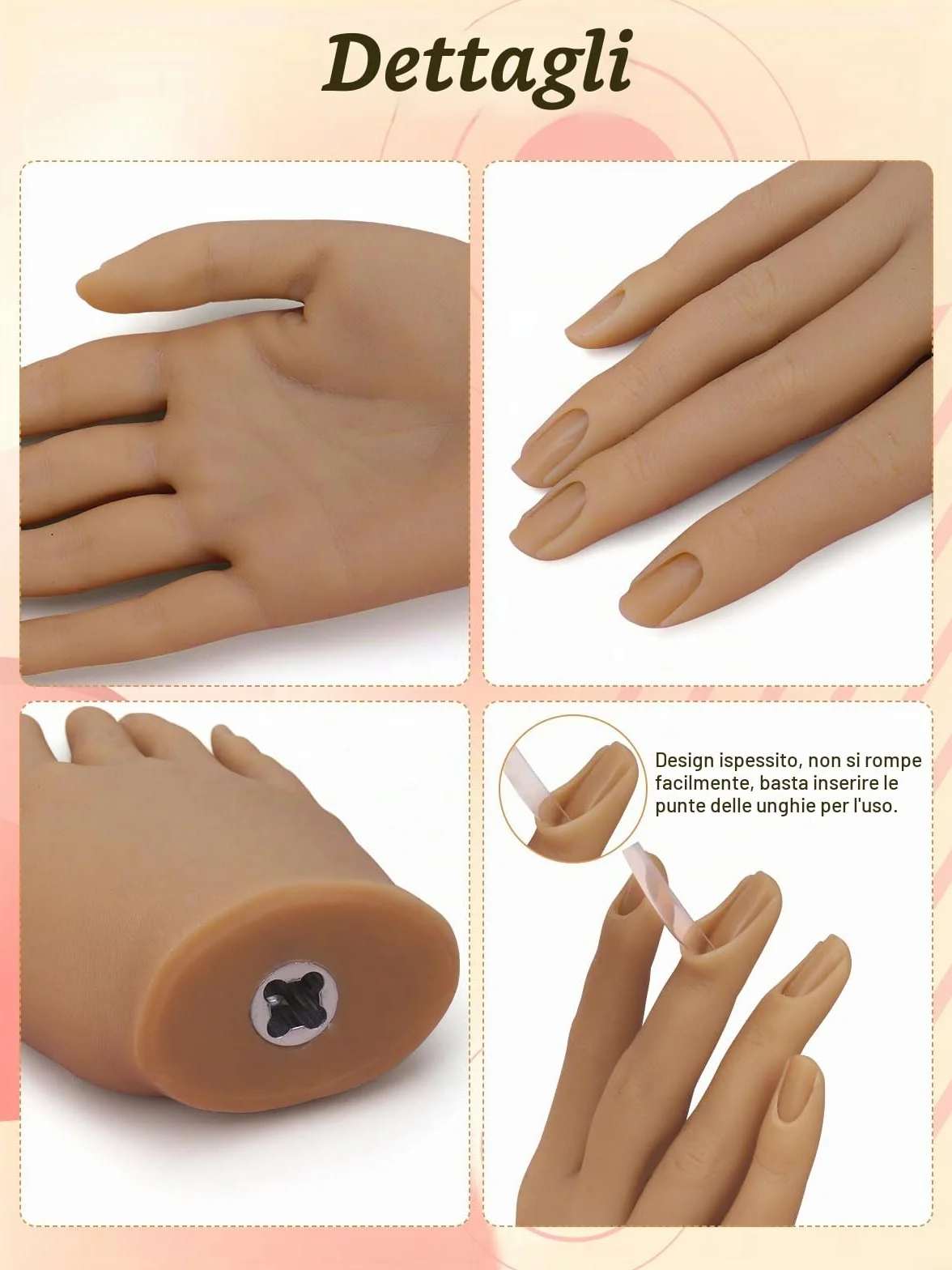 Mano Finta per Ricostruzione Unghie: Silicone Mano Pratica - Flessibili Mano Finta per Unghie - Mani Finte con 240 Pezzi Tip Unghie