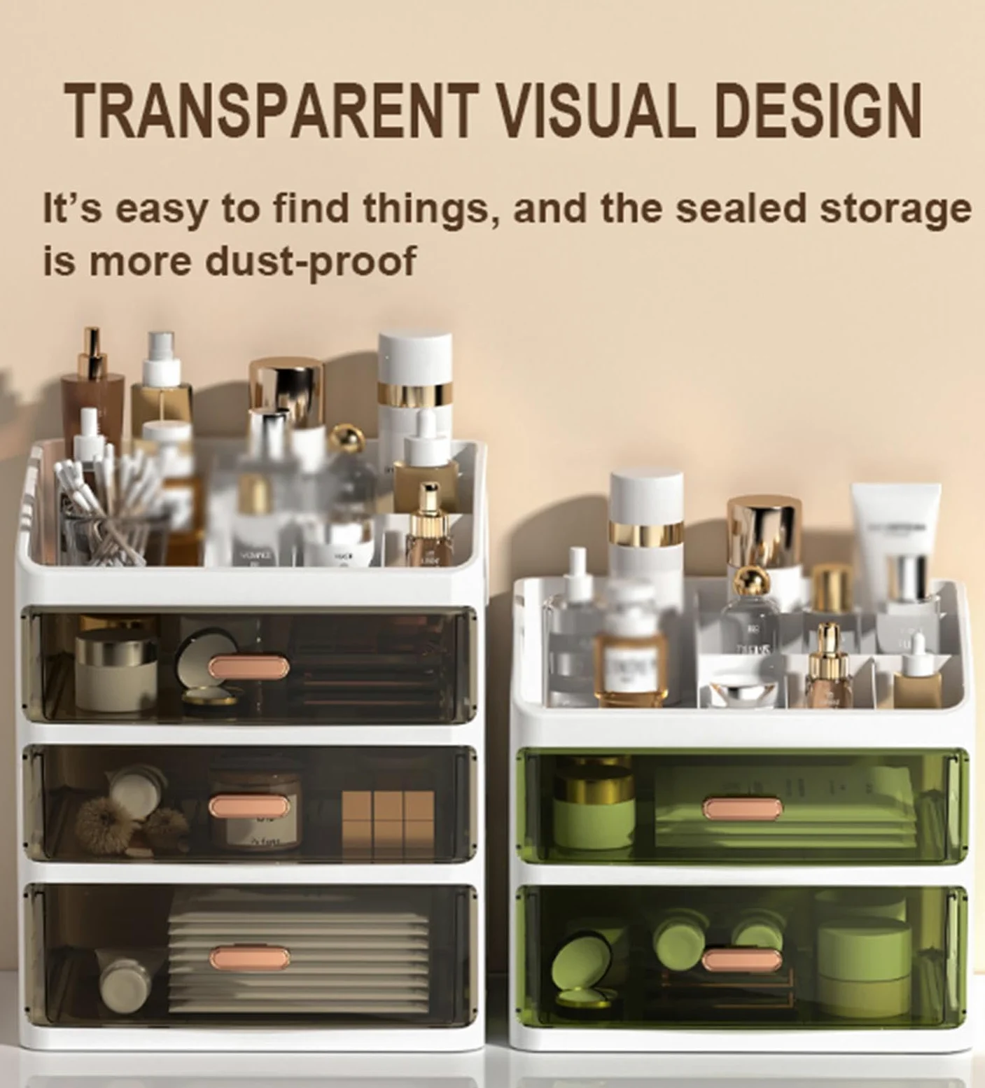 Grande Organizer per Trucchi per Vanità, Organizer per Cosmetici con 7 Scomparti e 3 Cassetti, Contenitore Impermeabile per La Cura della Pelle per Il Bagno della Camera da Letto
