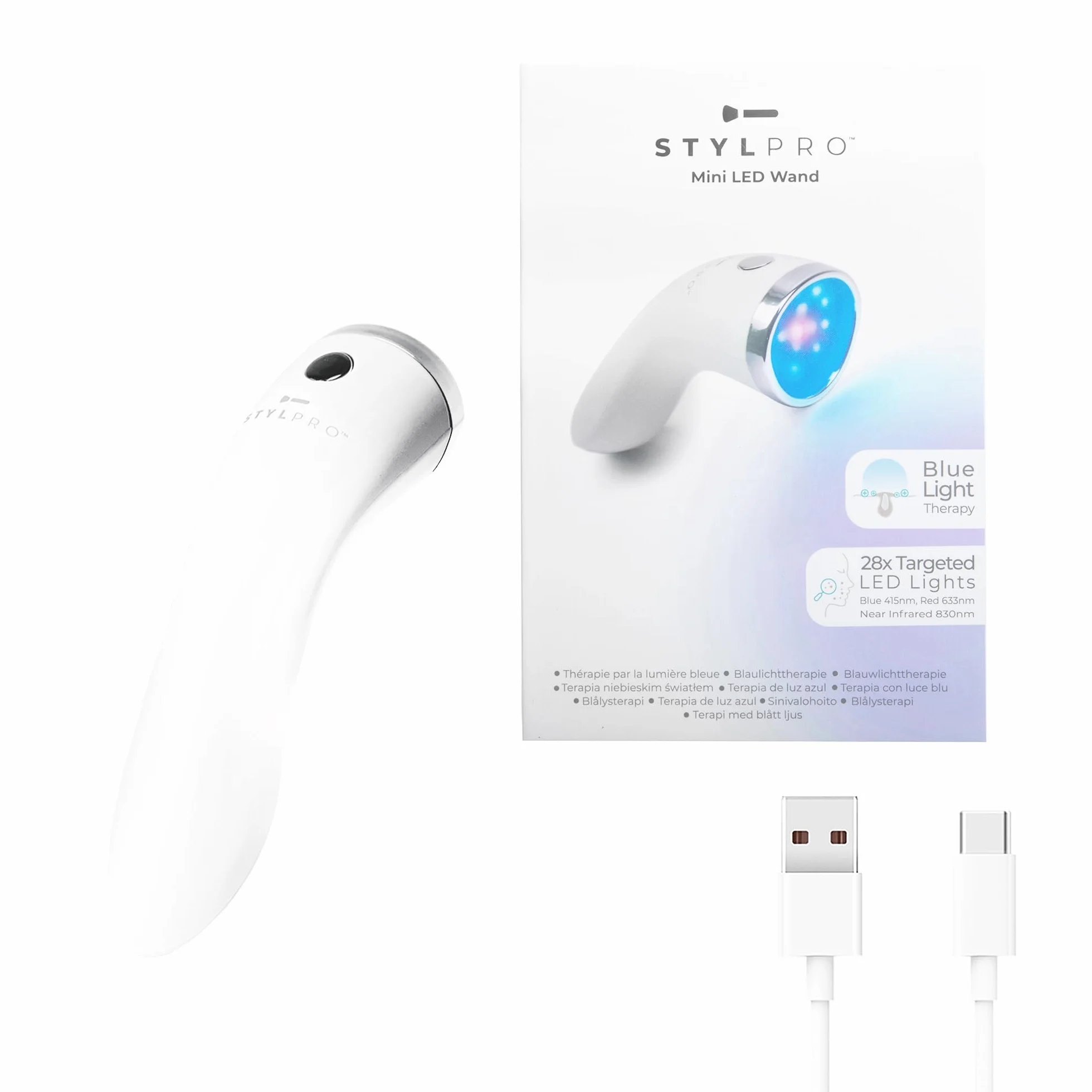 STYLPRO Mini LED Wand – Terapia della luce blu per la cura della pelle, aiuta a ridurre macchie, infiammazioni e arrossamenti, 3 modalità, 28 LED ad alta potenza, NIR, ricaricabile, compatto