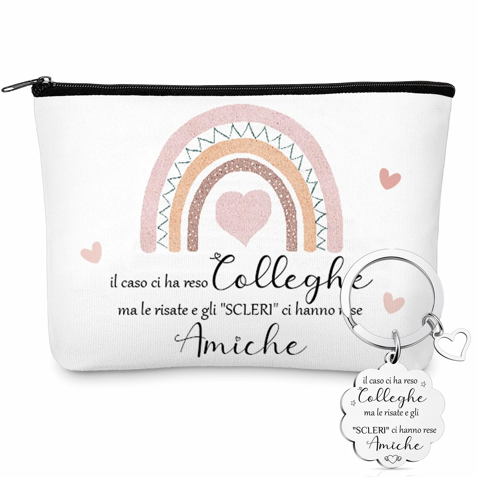 Xuniea Regali per Colleghi Include 1 Borsa per Cosmetici 1 Portachiavi con Frase il Caso Ci Ha Reso Colleghe Ma le Risate e gli “SCLERI” Ci Hanno Rese Amiche Regali di Ringraziamento Addio e Natale