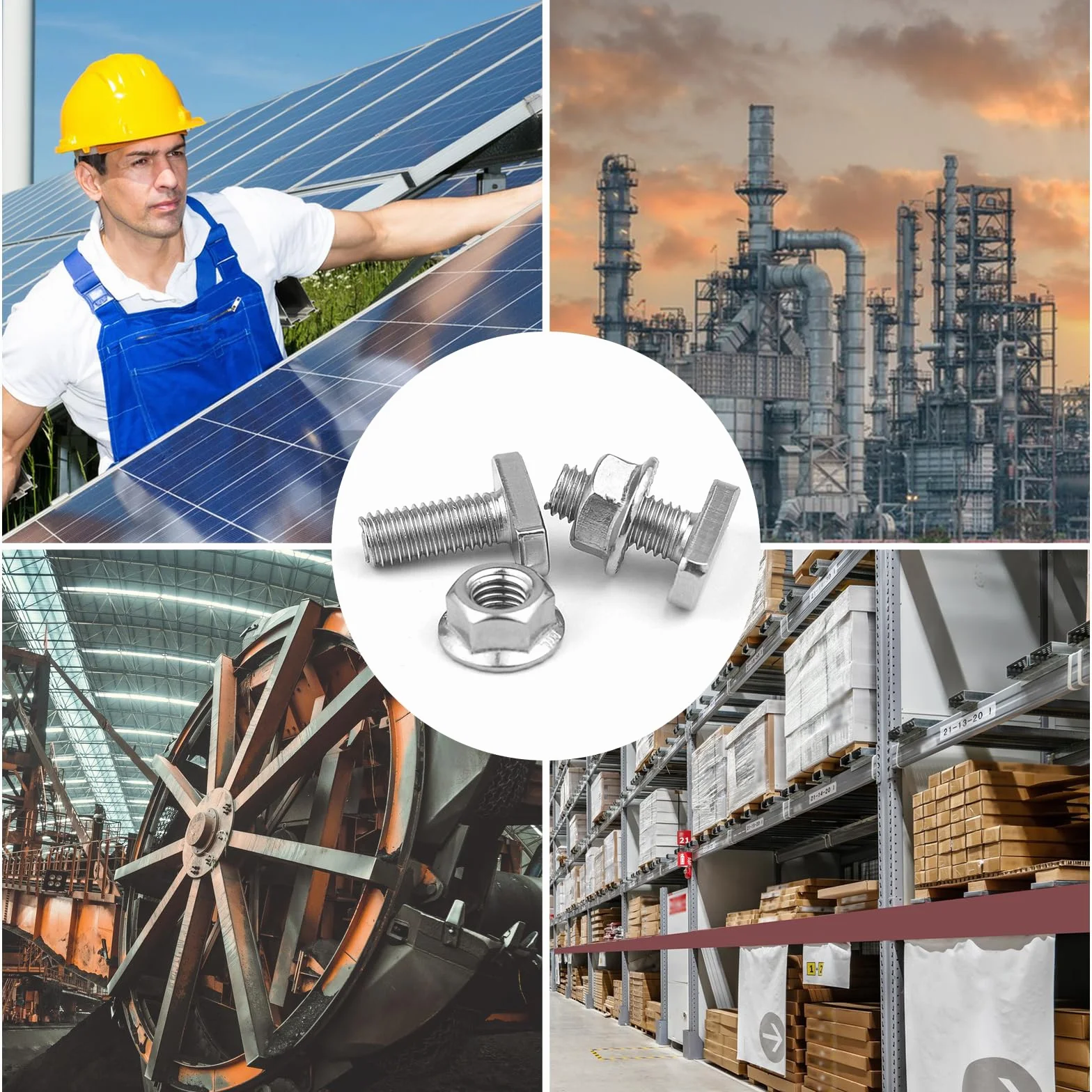 Viti a Testa Martello M8 x 20 mm T Bolt Bullone con Dadi a Flangia M8 per Moduli in PVC, Profilo Alluminio Fotovoltaico
