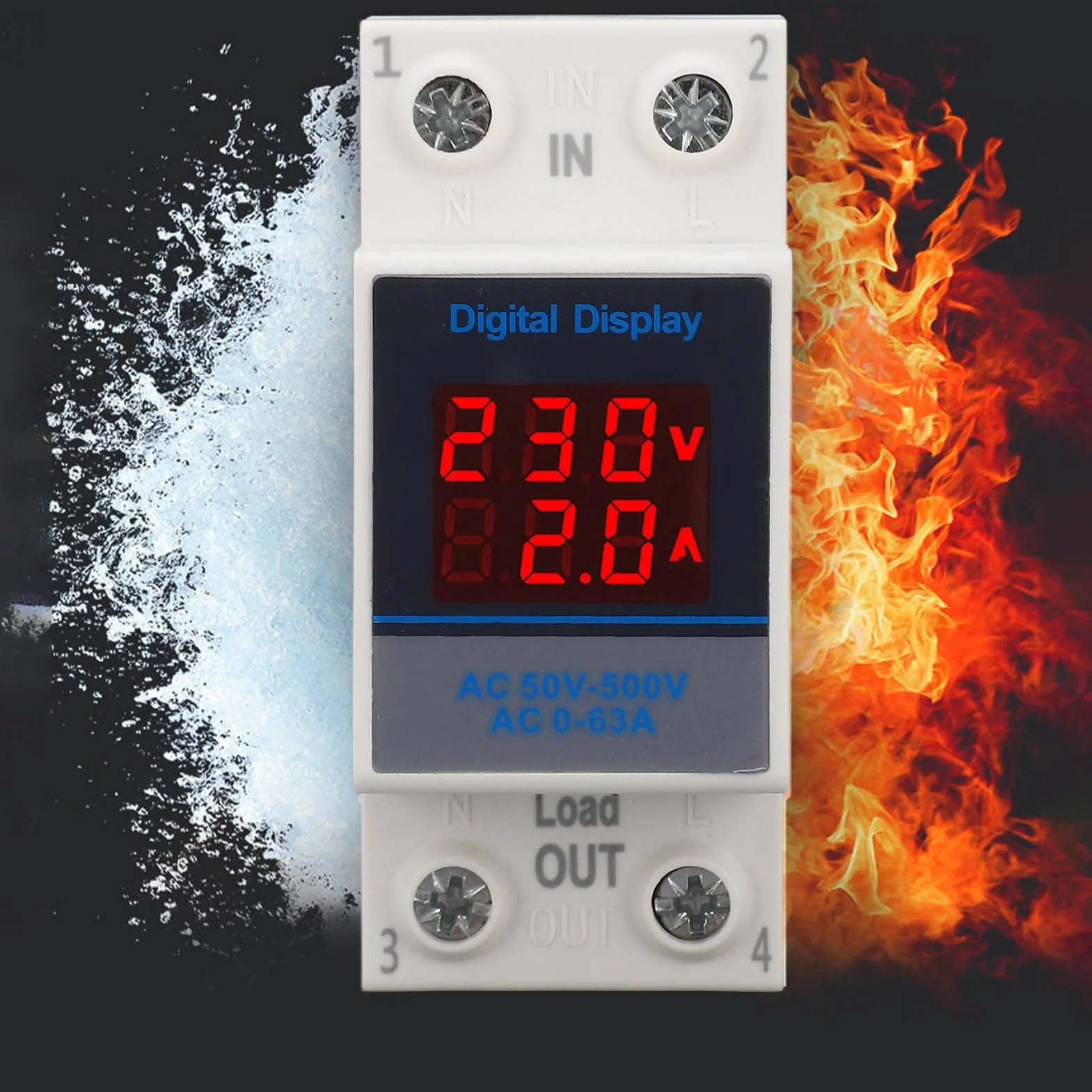 Amperometro Monofase Guida DIN Misuratore Tensione CA Corrente Display Digitale AC50-500V