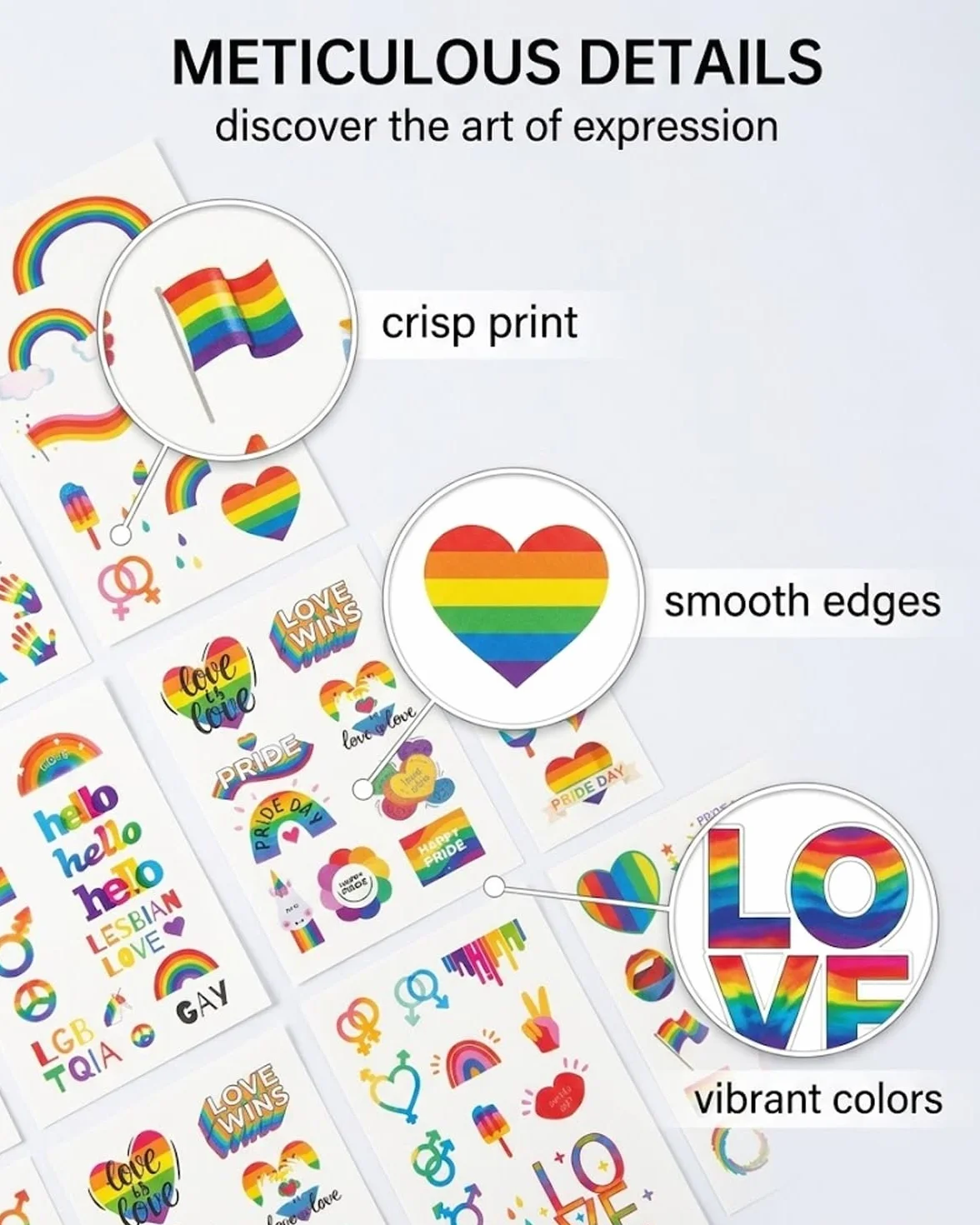Tatuaggi Temporanei Arcobaleno 10 Fogli | Pride Impermeabili Lunga Durata per Parate, Festival, Feste LGBT | Viso, Corpo, Uomini, Donne, Bambini