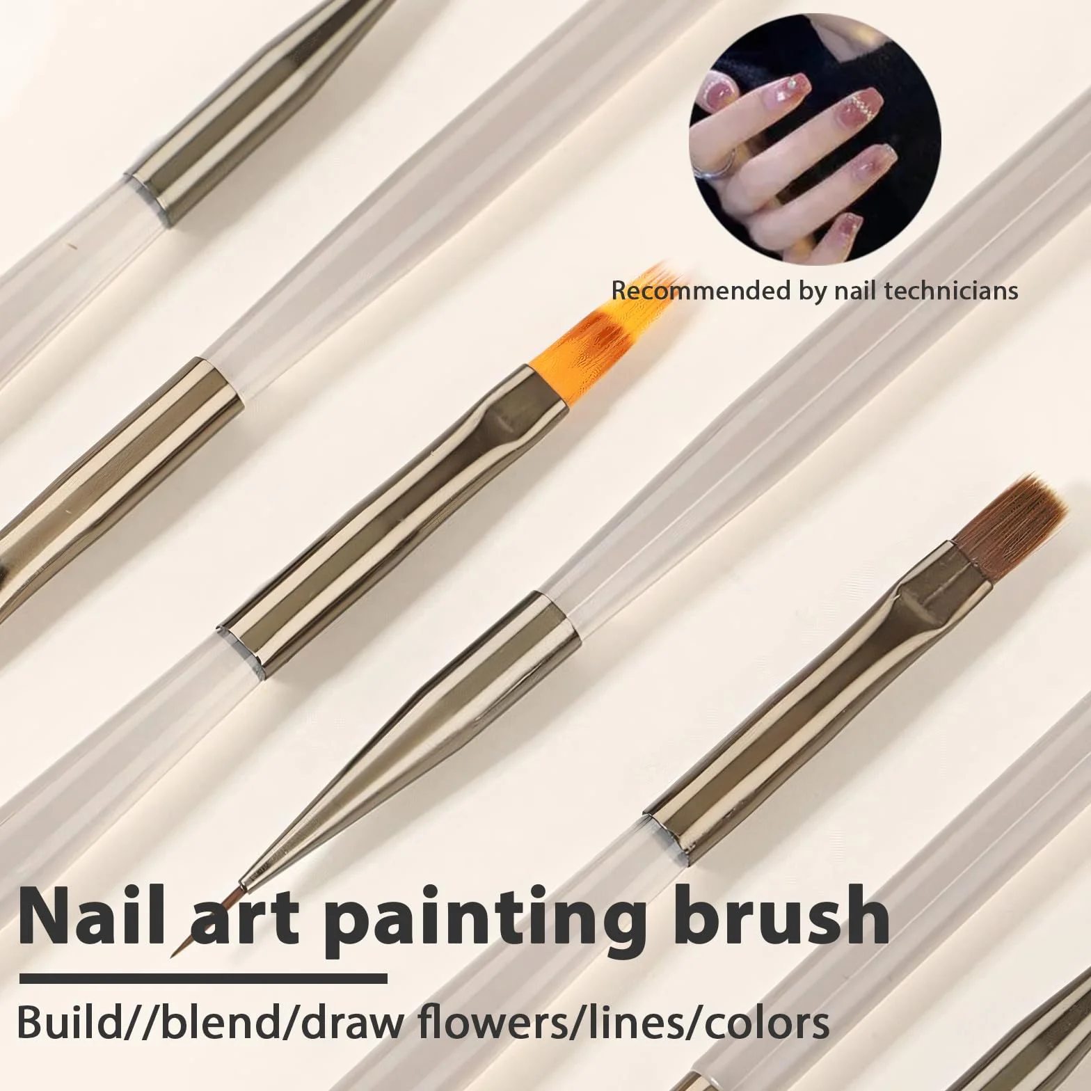 Set 9 Pennelli per Unghie Gel Grigio Ghiaccio,Pennelli per Ricostruzione Unghie e French Nails, Include Pennello Scultura Cristallo e Sfumatore, Set Professionale,per Disegno Lineare e Sfumatura