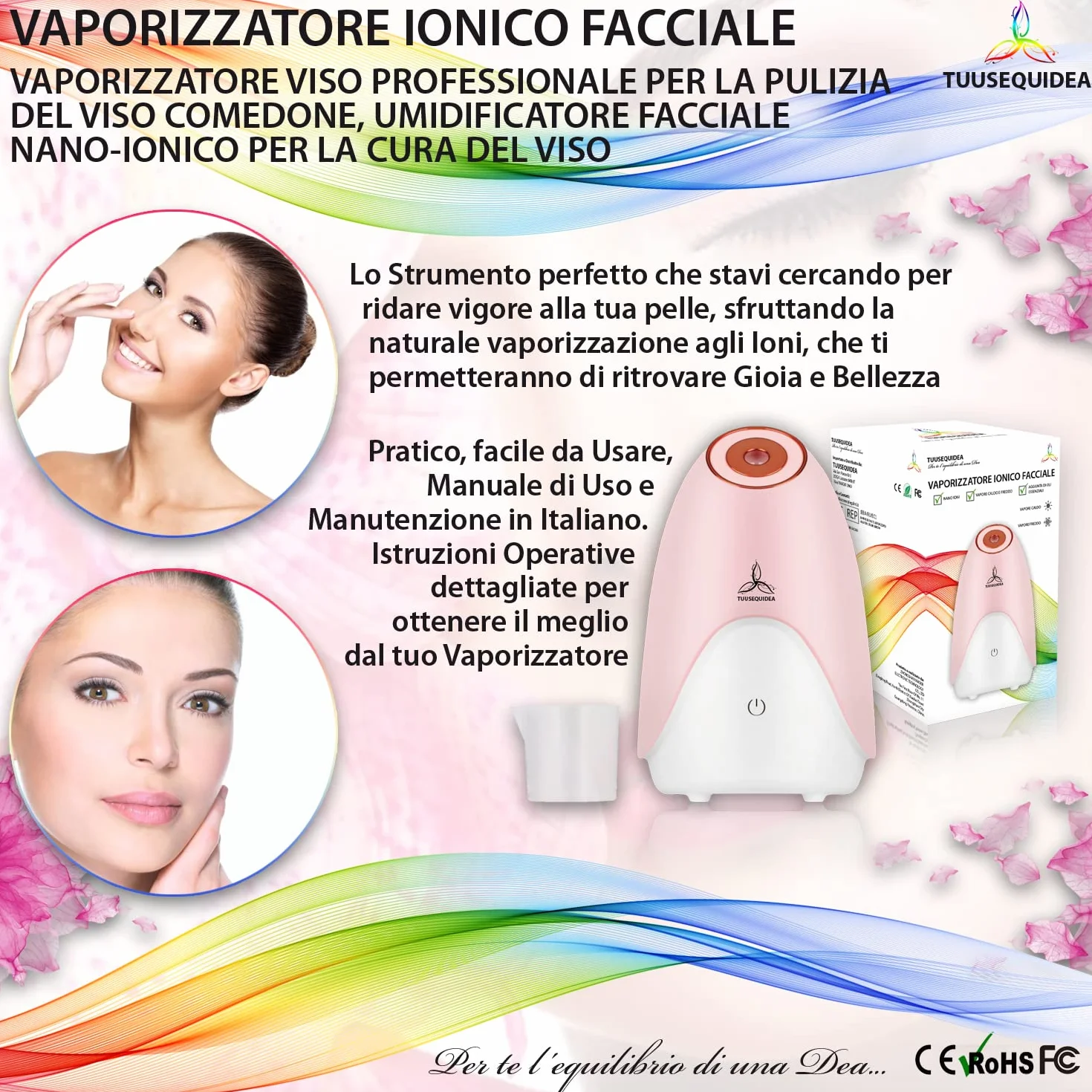 Sauna Facciale Professionale Vapore Caldo Freddo, Vaporizzatore Ionico per Viso, Purifica Idrata Nutre Pelle, Aromaterapia Oli Essenziali