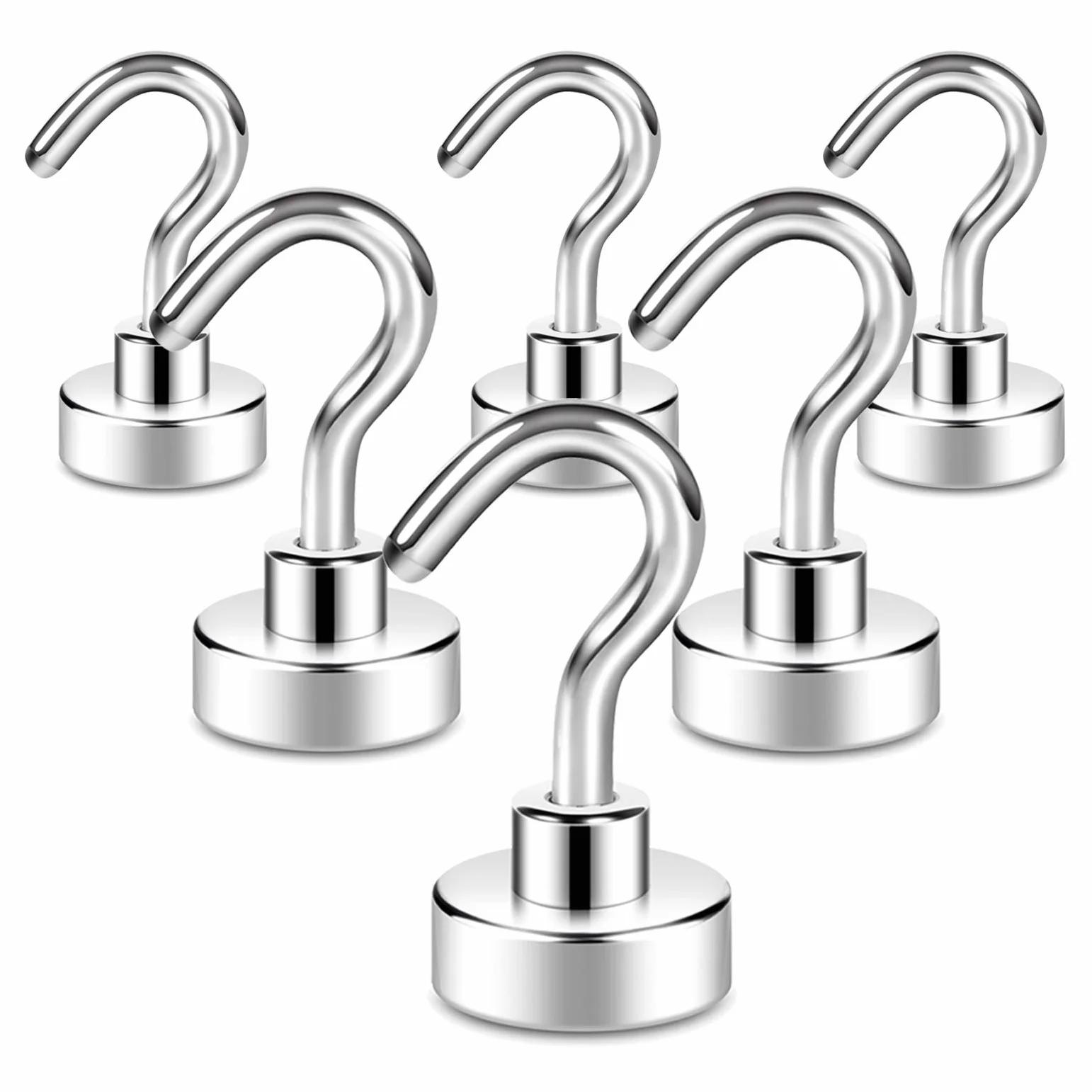 Neosmuk Ganci magnetici 10 kg gancio extra forte per frigorifero tenda bianco argenteo confezione da 6