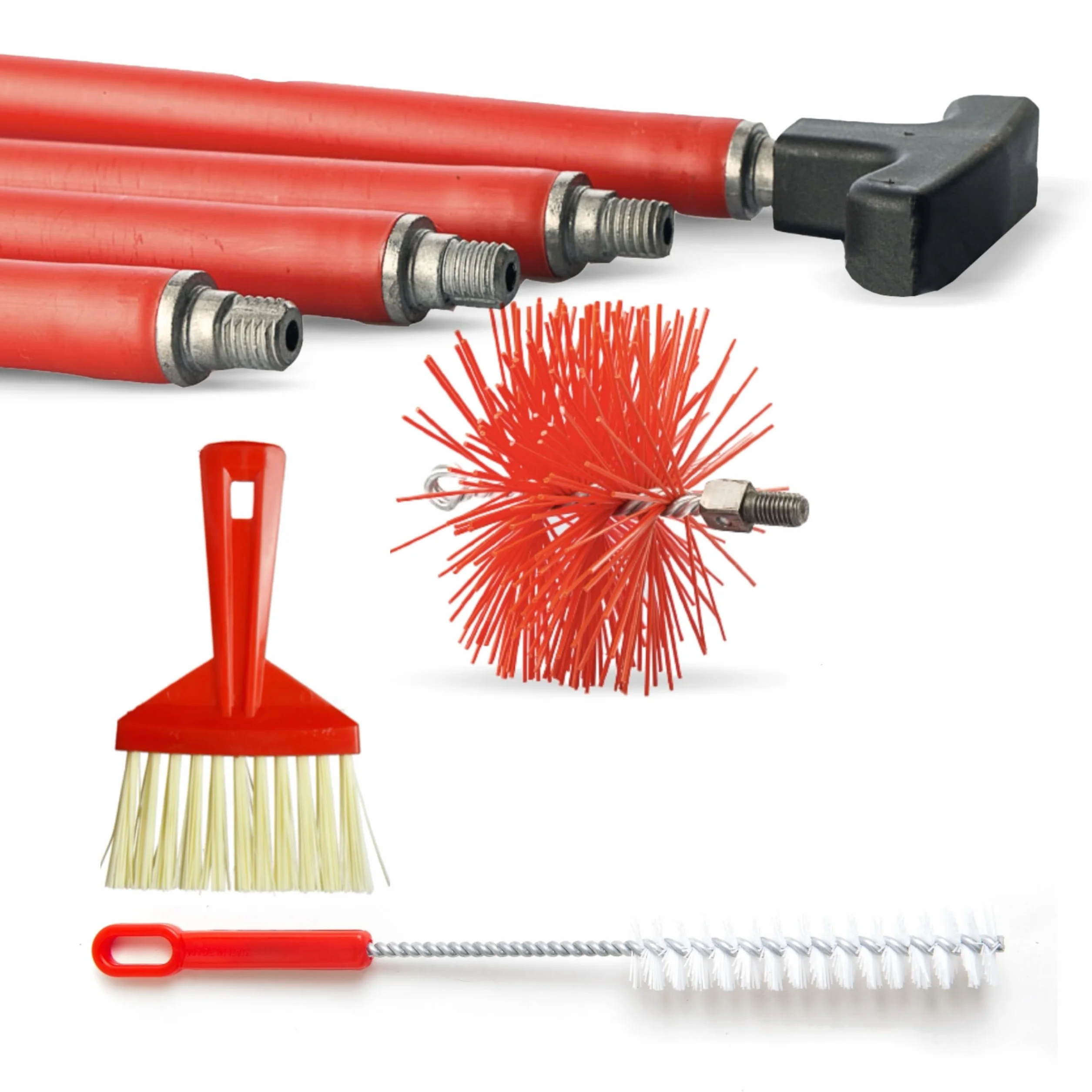 BARETTO Kit Pulizia Camino Canna Fumaria Ø 130 mm Scovolo NYLON Aste 6 m Curvatura 45° Rimozione fuliggine Spazzacamino