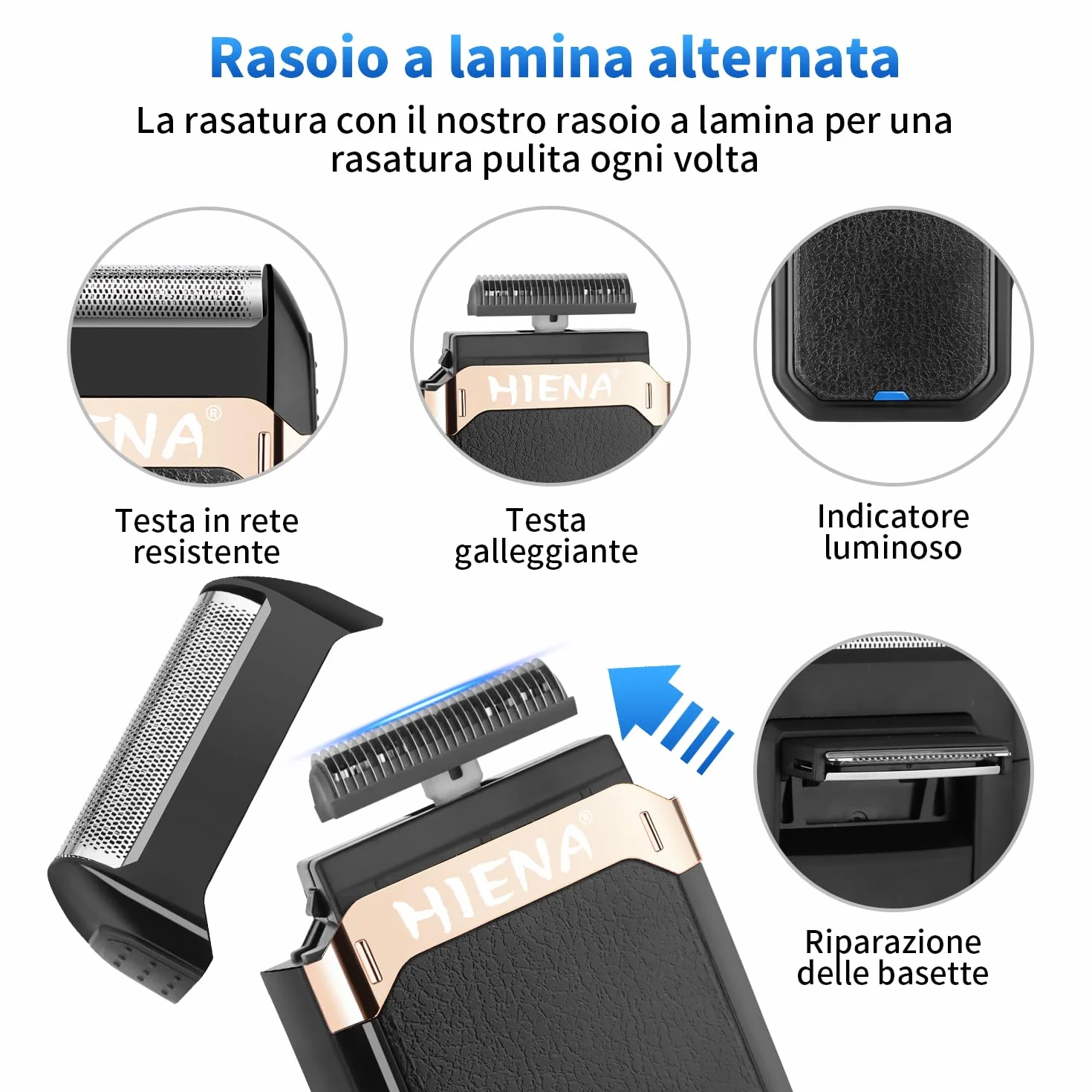 HIENA PRO Tagliacapelli Uomo Professionale, Macchinetta per Capelli Senza Fili, Regolabarba, Rasoio a Lamina, Tagliapeli Naso, Kit Completo per Rasatura e Taglio di Capelli Elettrico
