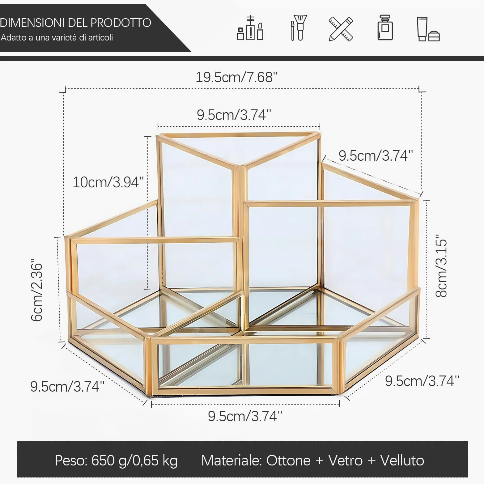 Organizer Trucchi, Porta trucchi in oro, Vetro Porta Pennelli Make Up, 5 Scomparti Porta Trucchi Organizer da Bagno