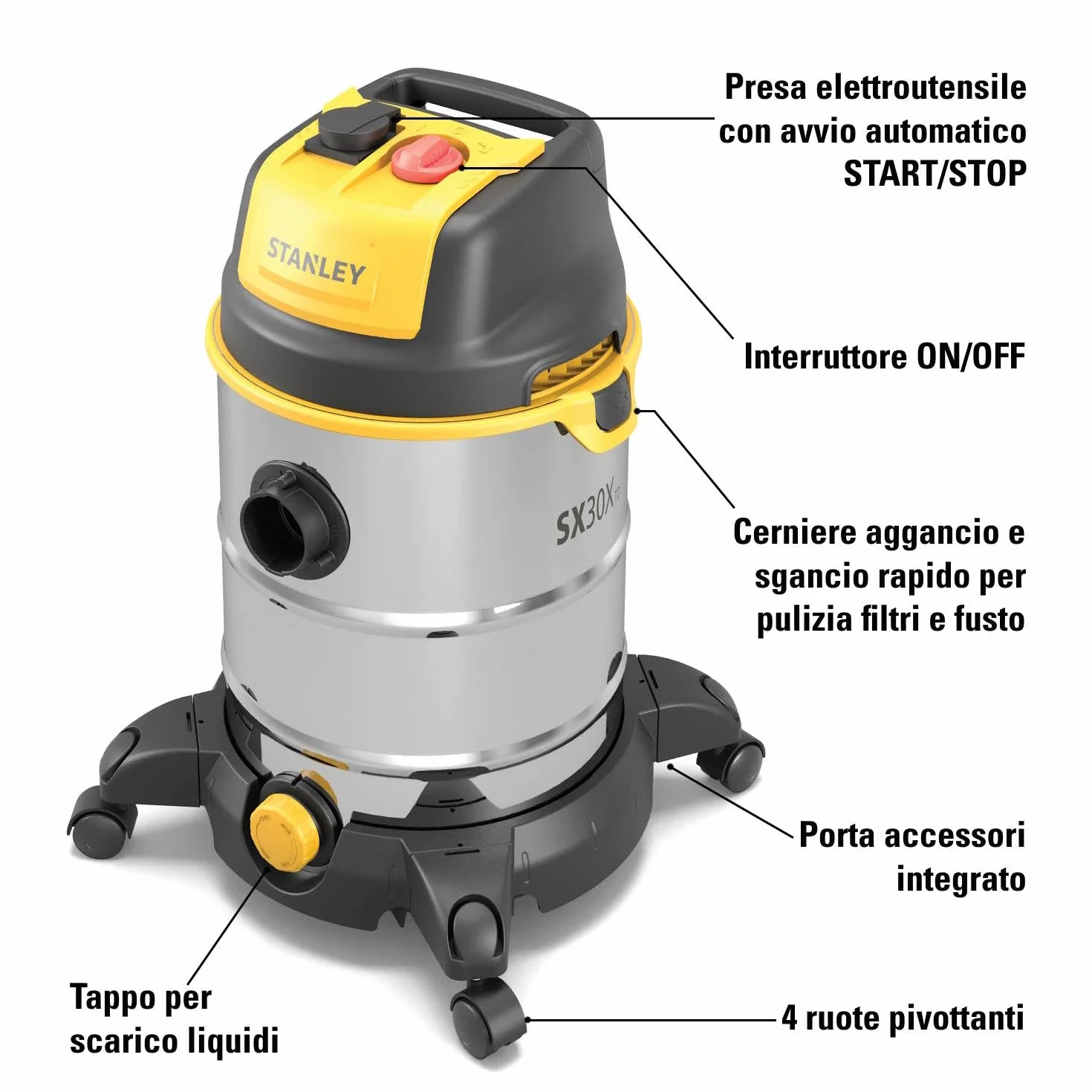 STANLEY Aspiratore Solidi e Liquidi SXVC30XTDE 1600 W 30 l