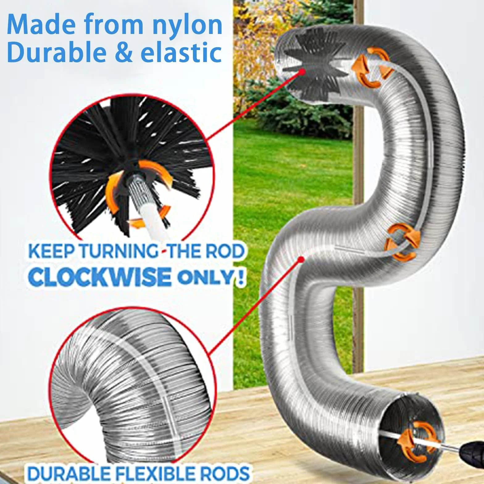 Bastone di Nylon 800 cm Spazzola per Pulizia Camino 20 Barre Flessibili