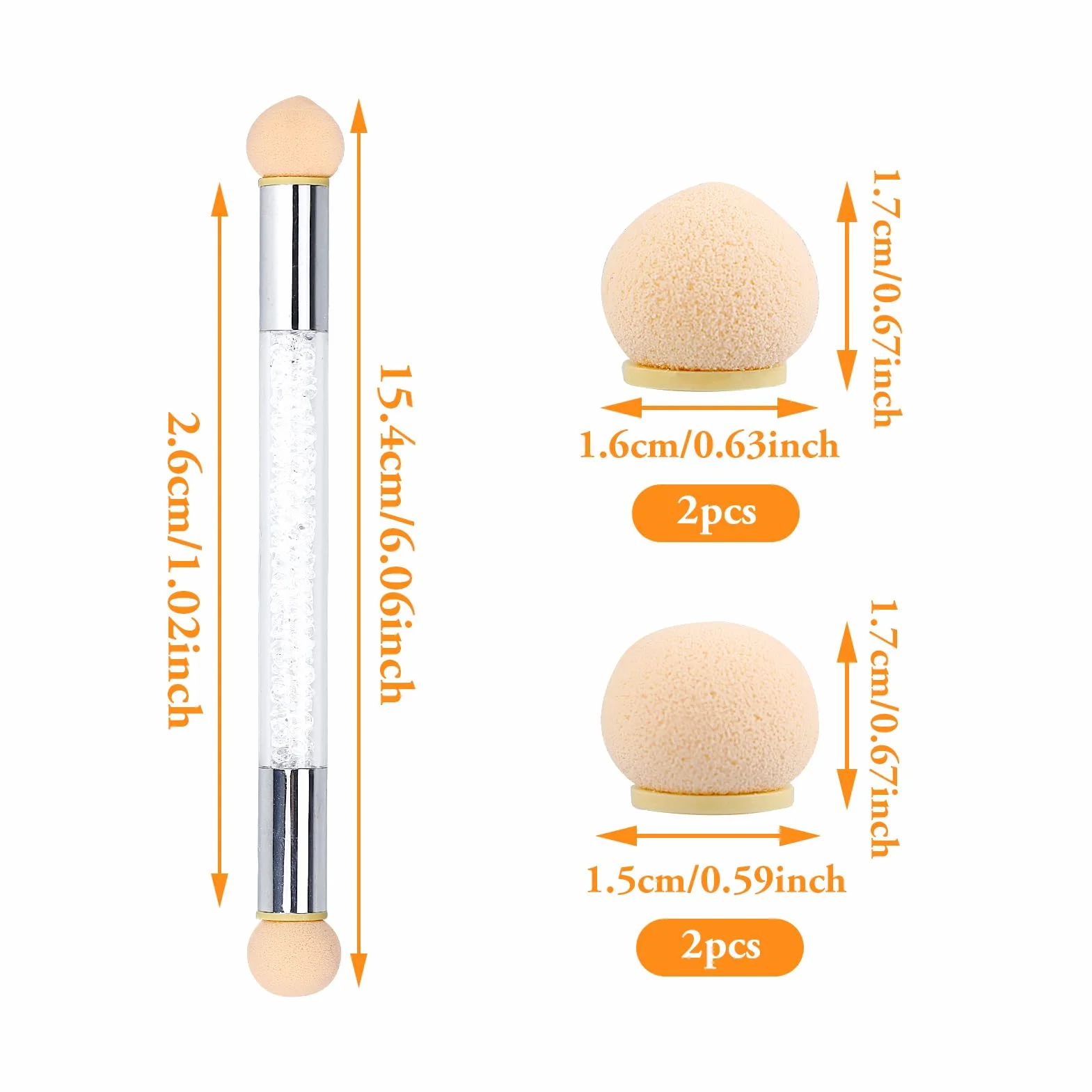 Ombre - Pennello per unghie, in spugna, per nail art, con 4 testine di ricambio, accessori per nail art a doppia testa, per effetto ombré, strumento per nail art fai da te e nail design sfumato
