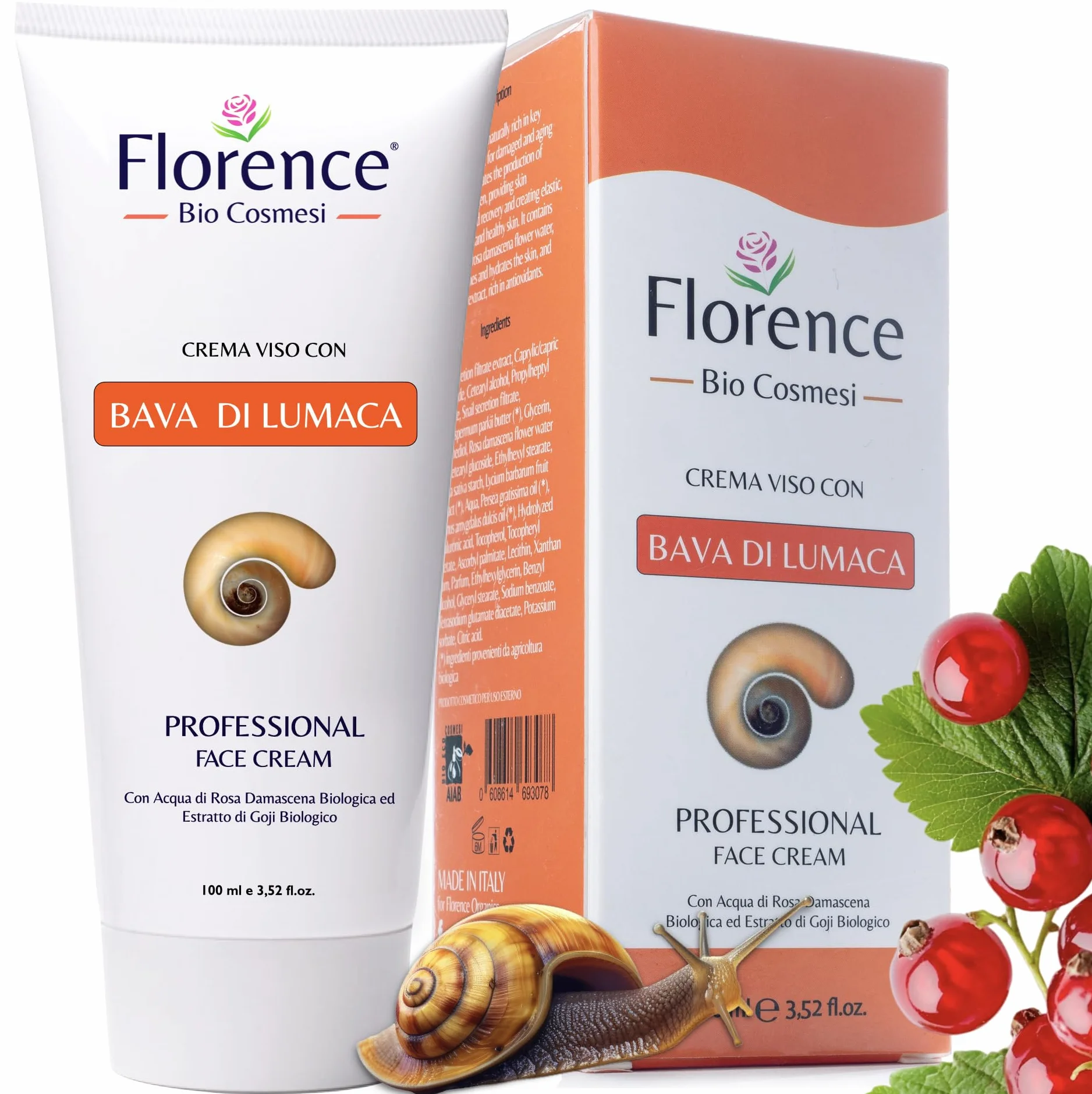 100ml. Bio Crema con Bava di Lumaca al 65%, Acido Ialuronico Puro 100%, Vitamina C, E. Ingredienti a Nota Azione Antietà, Cicatrizzante e Antimacchia per Viso, Collo e Contorno Occhi.