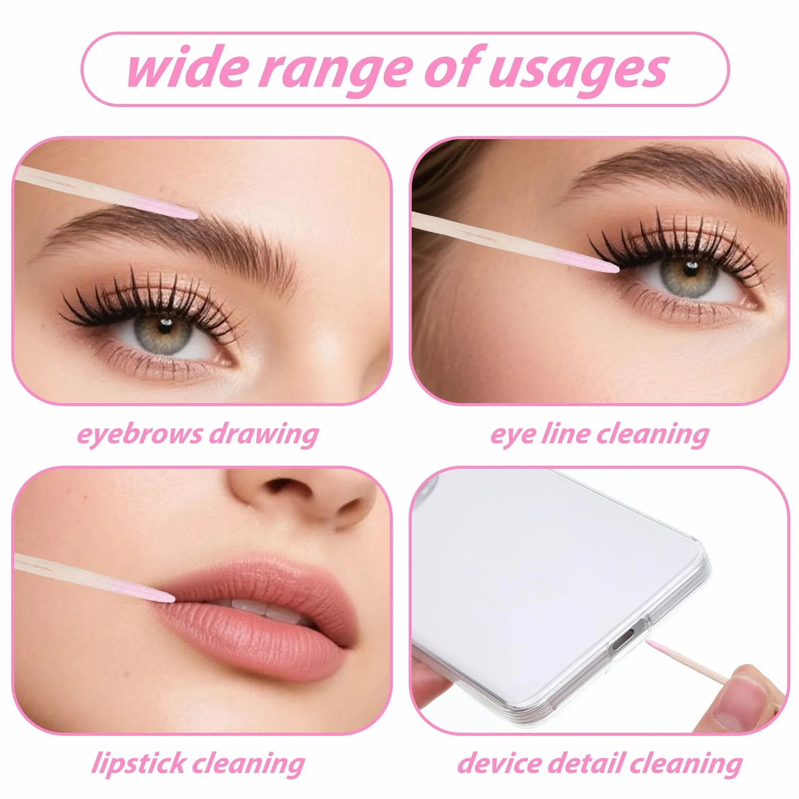 300 tamponi di cotone a punta di precisione, bastoncini per rimuovere lo smalto per unghie, applicatori per microblading, con manico in legno, tamponi di cotone a punta per rimuovere lo smalto per
