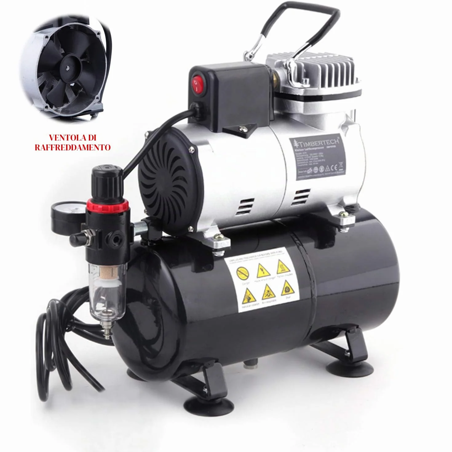 Timbertech ABPST08 Pistone Olio Compressore Aerografo Silenzioso Ventola Raffreddamento