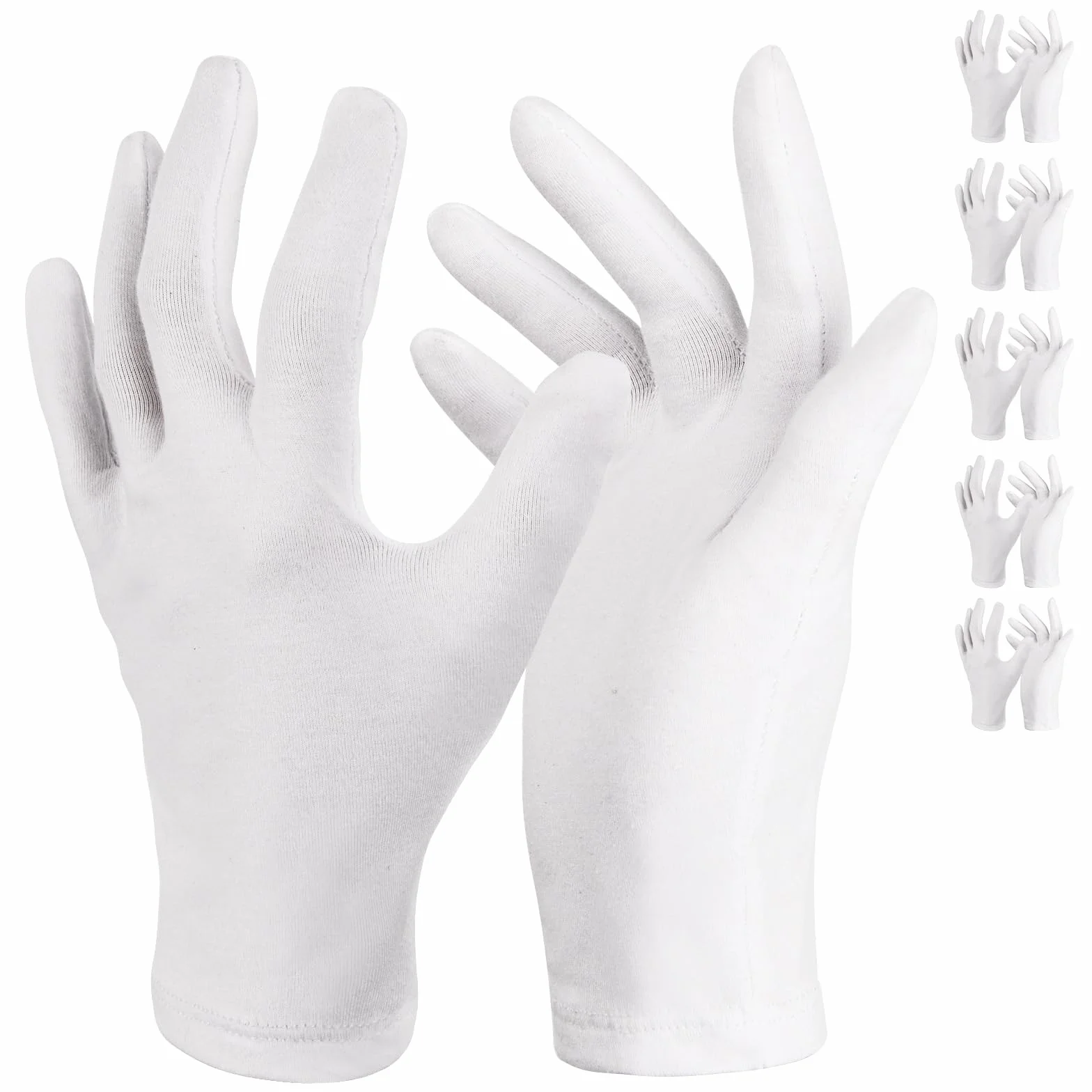 Donfri 5 Paia Guanti Cotone Bianchi per Eczema - Guanti da Lavoro Fini - Guanti Idratanti Dermatologici- Guanti di Cotone per Dermatiti,Mani Secche, Crema e Maschera Mani