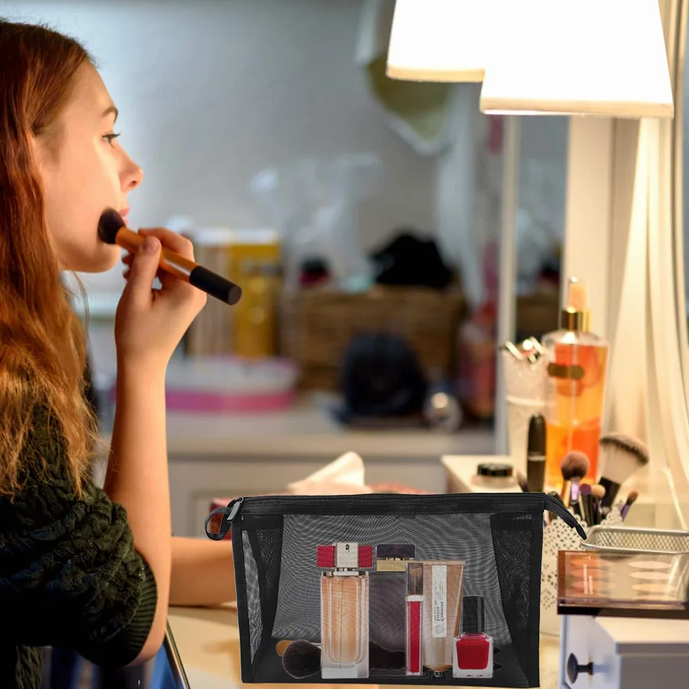 Borse per Trucco in Rete, 2 Pezzi Cerniera Sacchetto Cosmetici Trucco per Conservare Cosmetici e Articoli da Toeletta, Borsa da Toilette Viaggio Adatto a Viaggi Affari Vacanze Uso Quotidiano