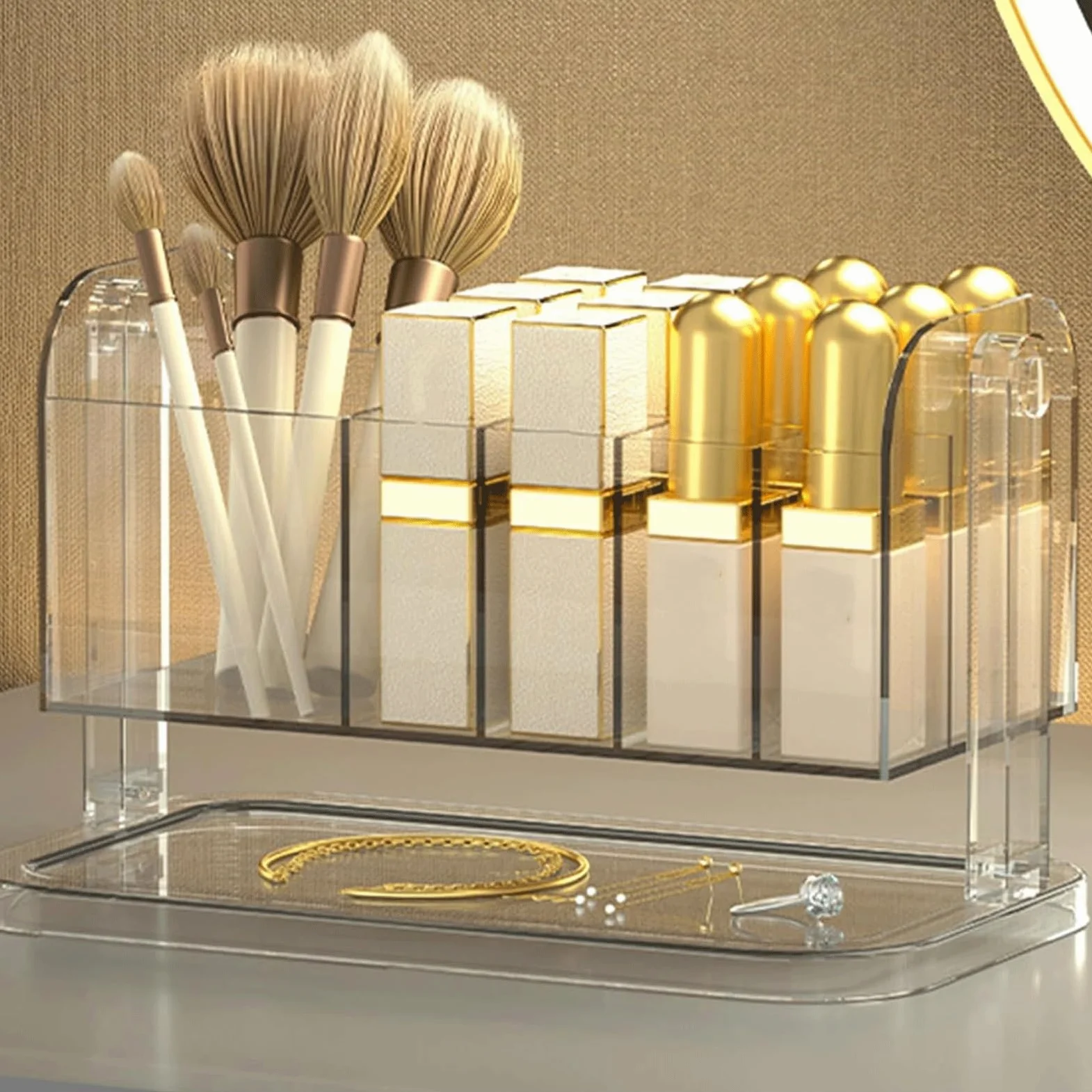 Organizzatore cosmetico trasparente Porta pennelli for cosmetici Porta rossetto Organizzatore for cancelleria da scrivania Acrilico trasparente 1 pz(Clean)