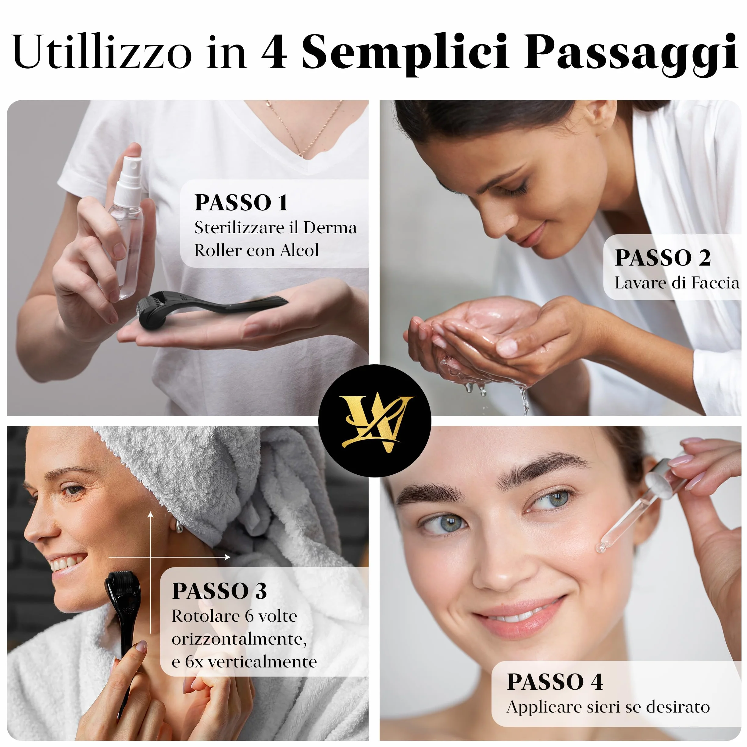 Derma Roller 1,0mm per pelle, dermaroller capelli e barba - Rullo microneedling in titanio per viso