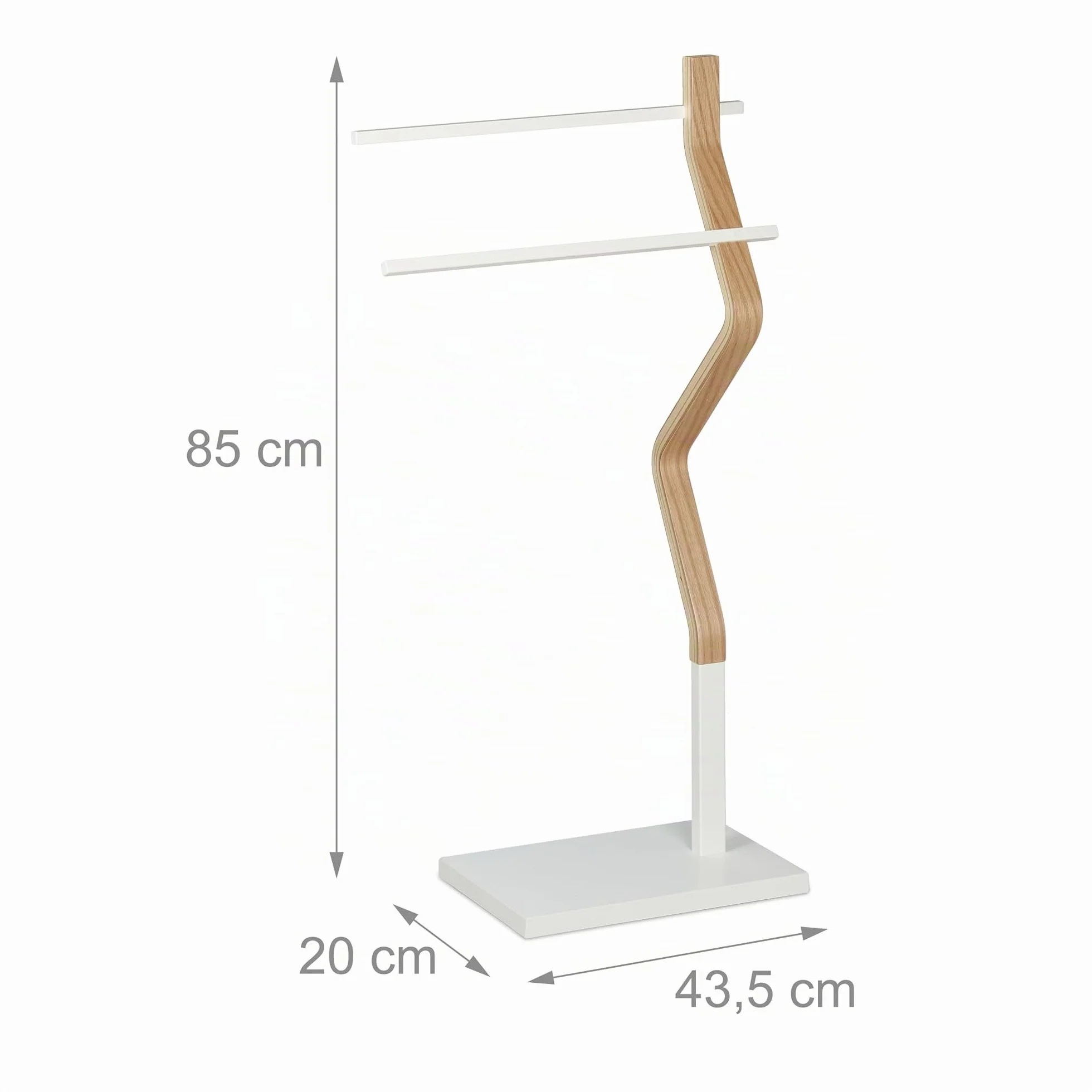 Relaxdays Portasciugamani da Terra a 2 Bracci, Legno e Metallo, Bianco Naturale