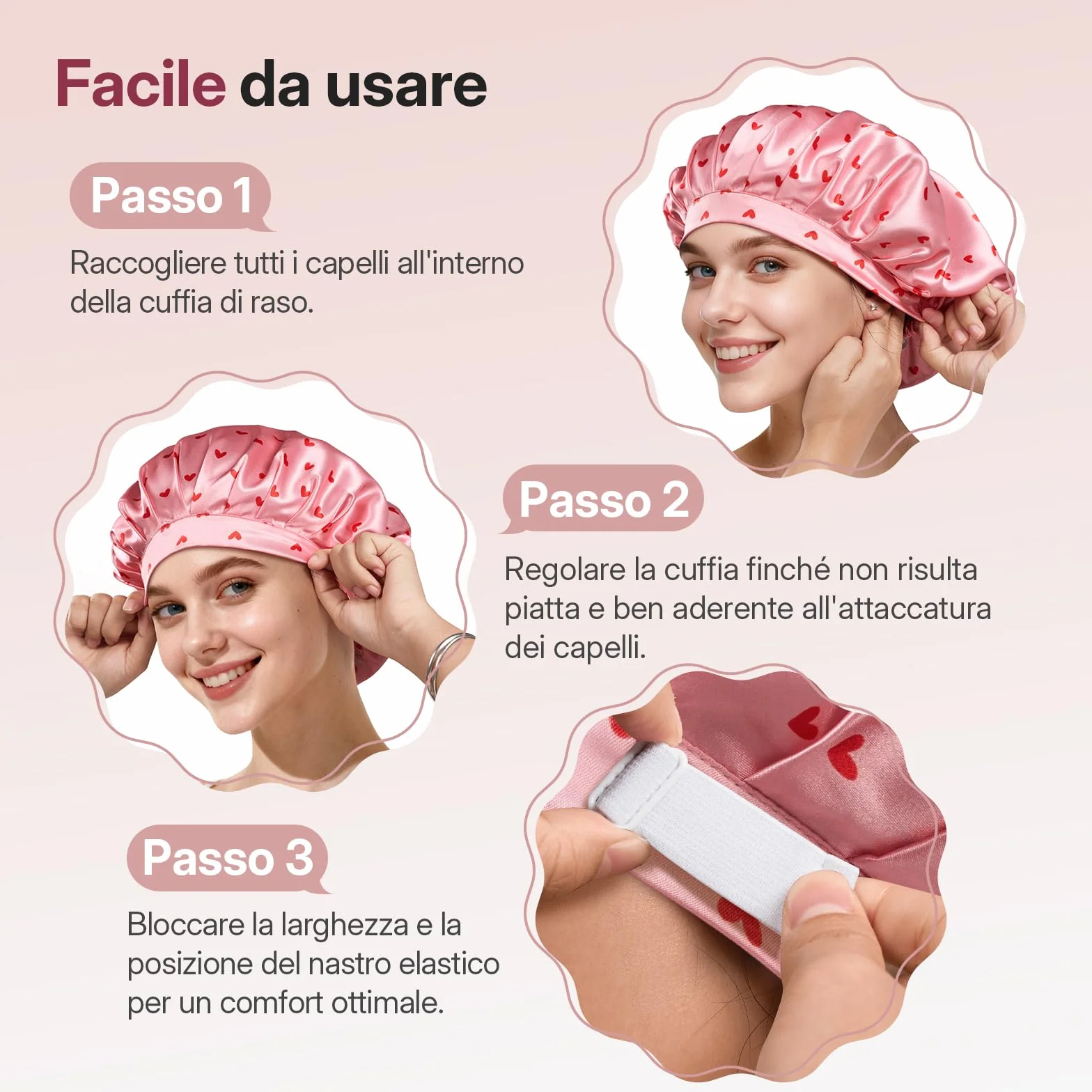 LitBear Cappello da notte da donna per dormire, regolabile a doppio strato di raso con elastici per capelli naturali ricci