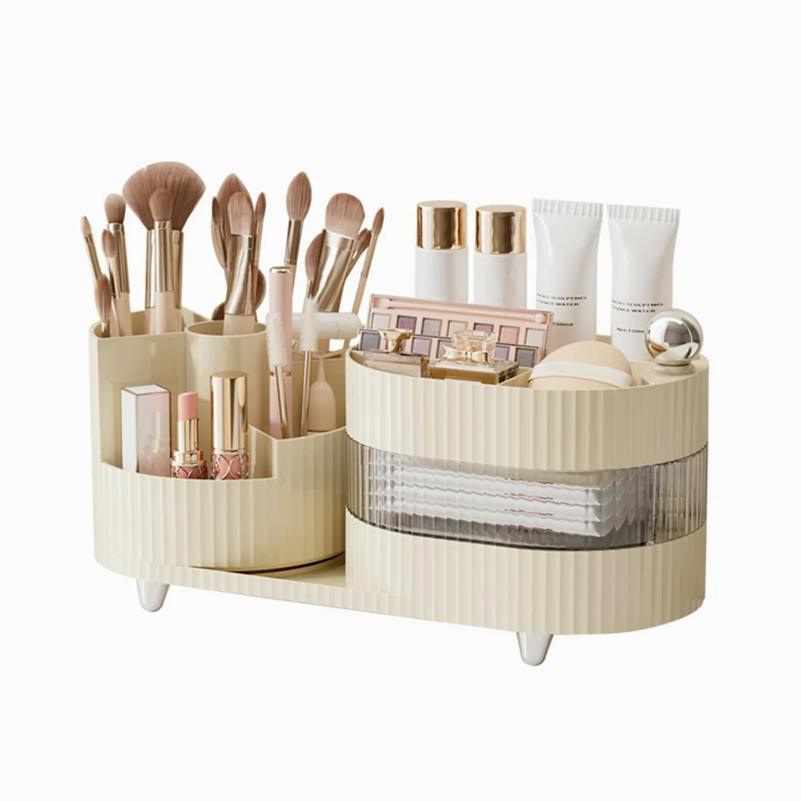 DASITON Organizer Trucchi di Grande Capacità,Porta Trucchi Organizer Girevole a 360°,Organizzatore Trucchi con Cassetti,Porta Pennelli Make up Organizer Trucchi Cassetti per Vanità,Bagno(Crema 02)