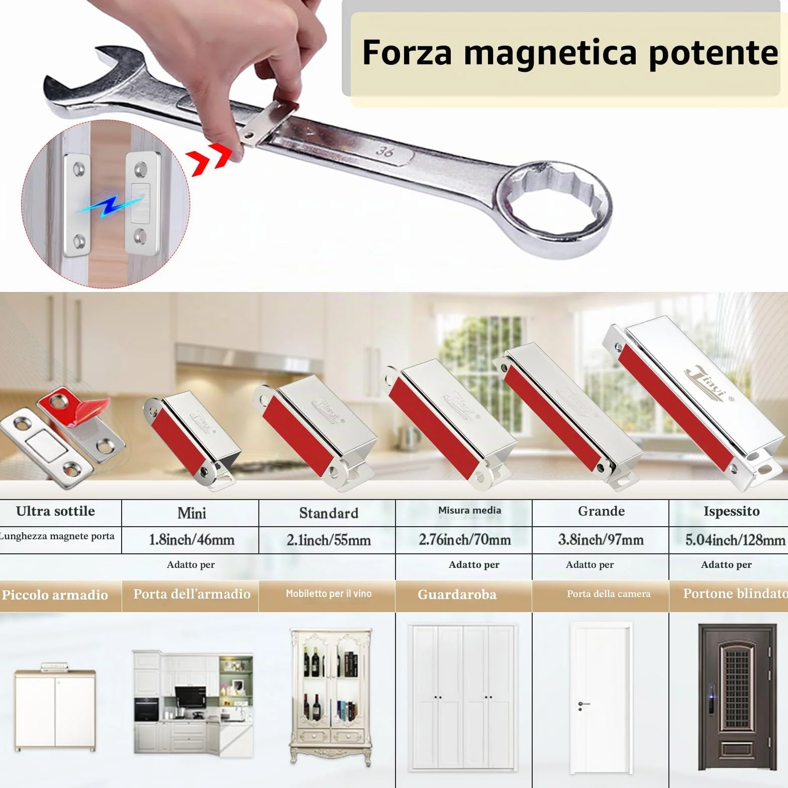 Jiayi 2 Pezzi Chiusura Magnetica Calamite per Mobili Ultra Sottile Chiusura Porta Armadio Cucina
