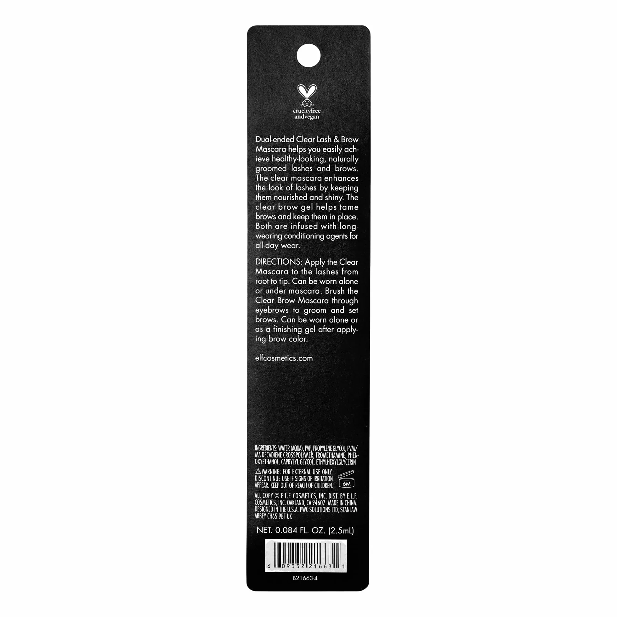 e.l.f. Clear Brow & Lash Mascara, lucido, leggero, facile da usare, rivitalizza e dona alle sopracciglia una tenuta morbida e flessibile per tutto il giorno, compatto 2,5 mL, crystal (trasparente)